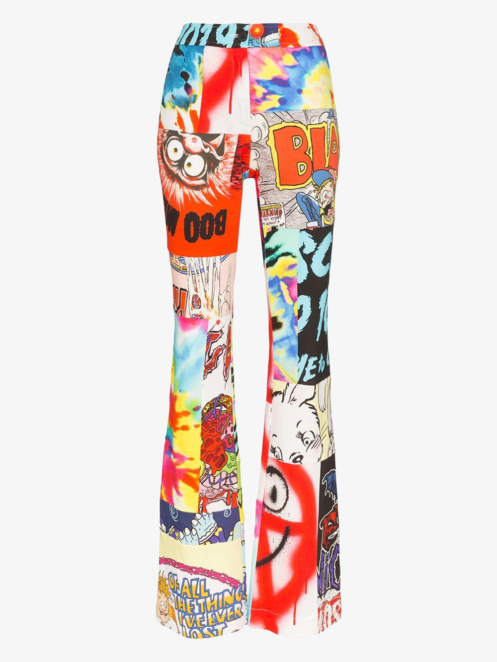 Moschino Cartoon Print Patchwork Flared Trousers in White | Lyst