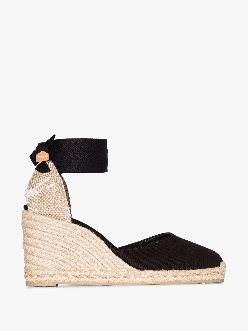 Castaner Canvas Black Carina 80 Ankle Tie Wedge Sandals - Save 11% - Lyst