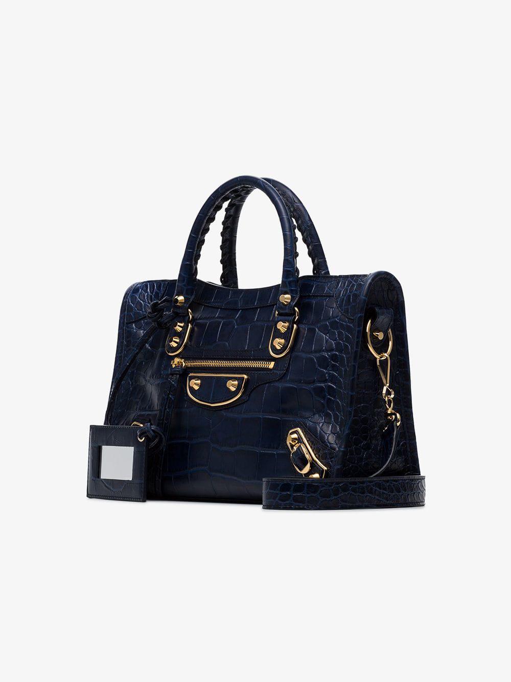 Balenciaga Blue City Croc-embossed Leather Tote Bag | Lyst