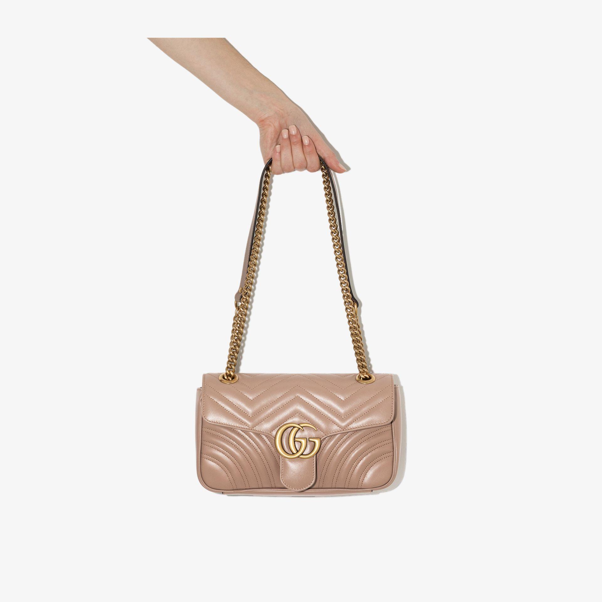 Dusty Pink Leather GG Marmont Small Matelassé Shoulder Bag