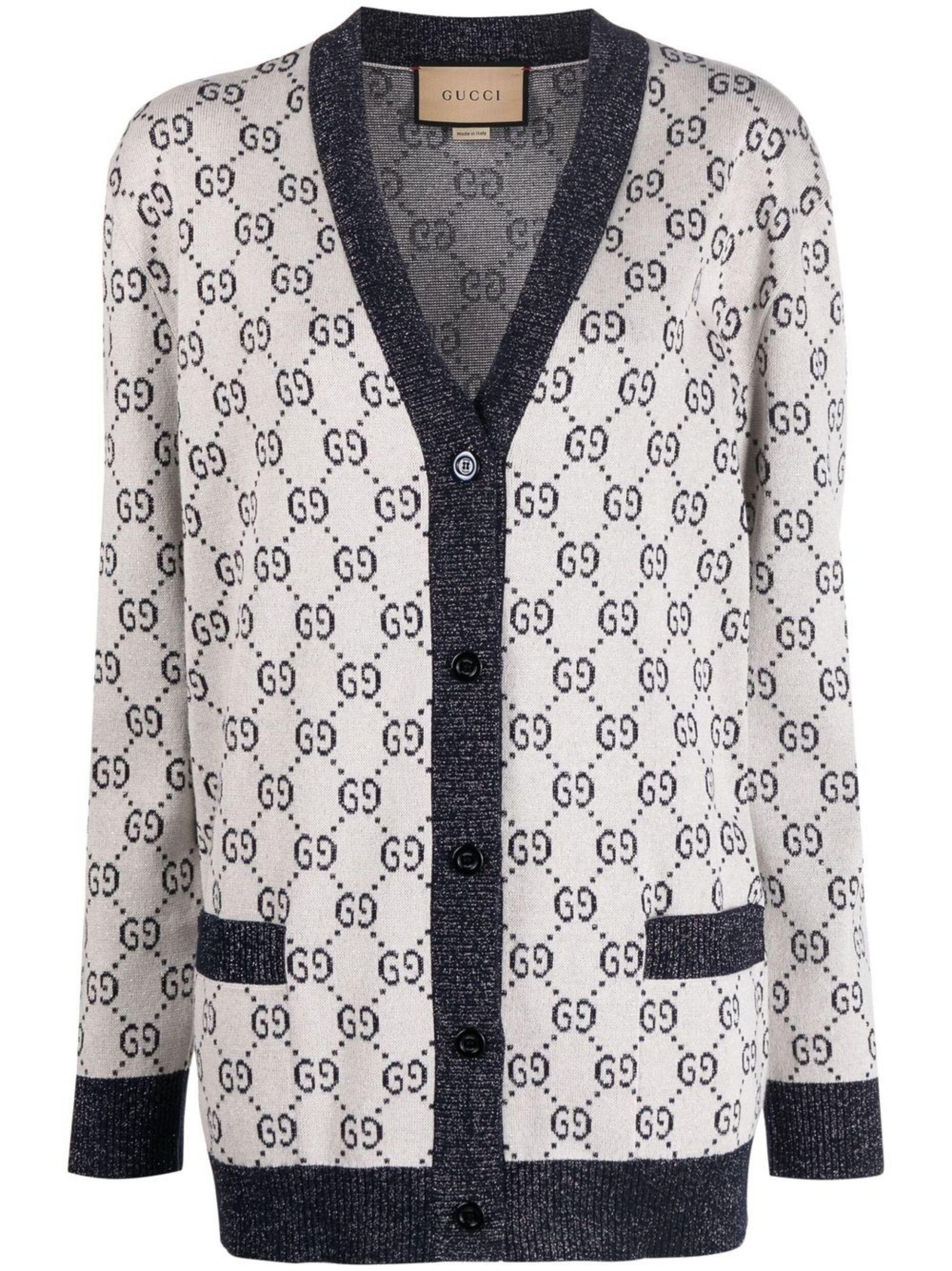 Gucci Grey GG Jacquard Cotton Cardigan 