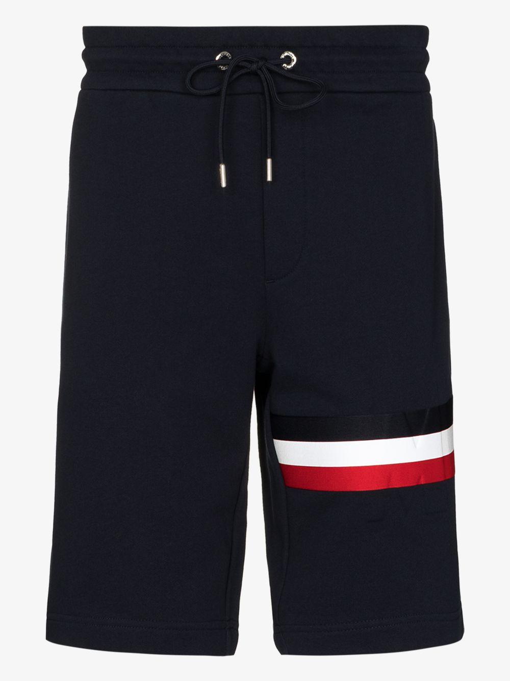 Moncler Stripe Trim Cotton Track Shorts in Blue for Men - Lyst