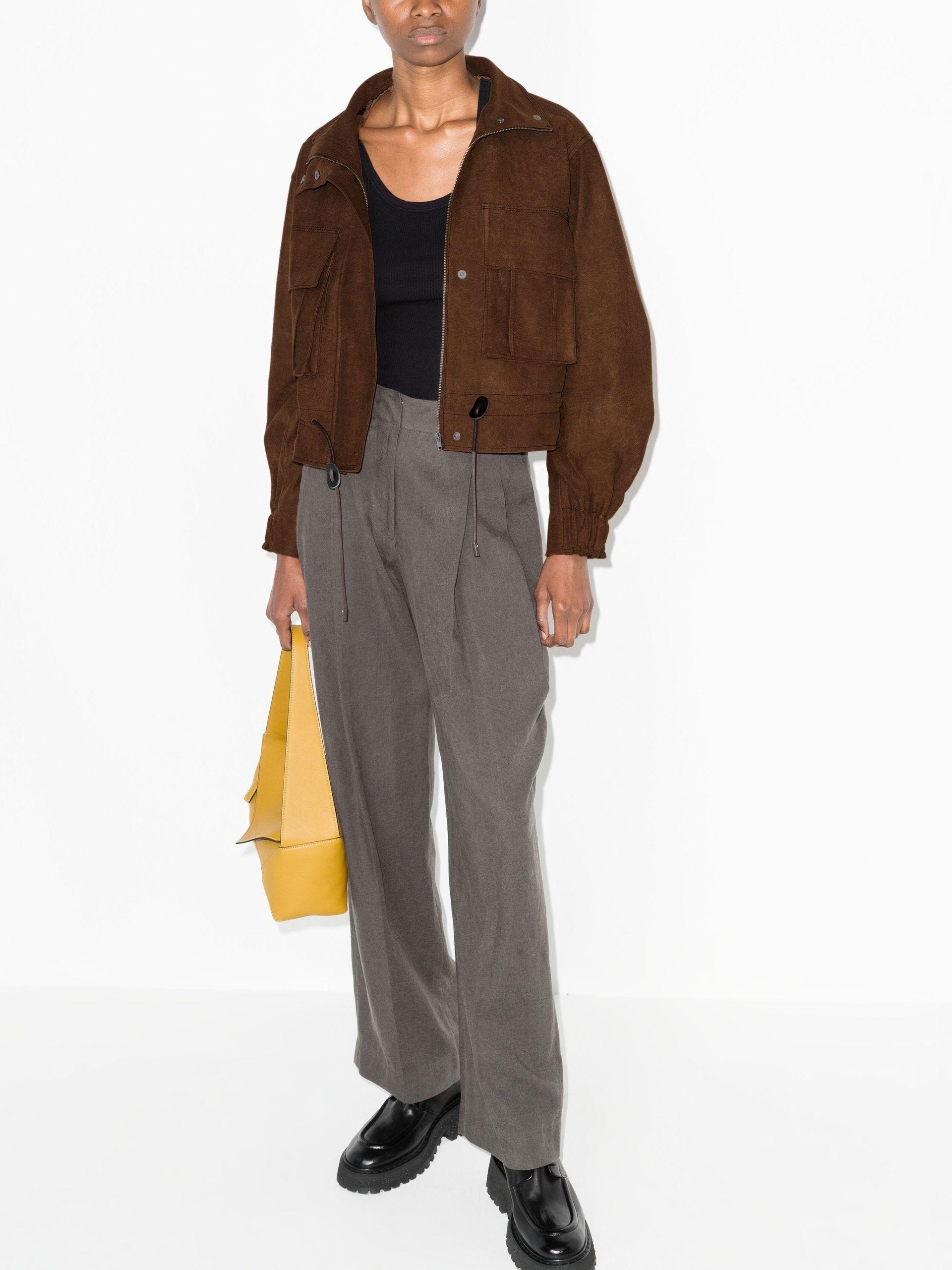 LVIR Brown Cropped Faux Suede Jacket | Lyst