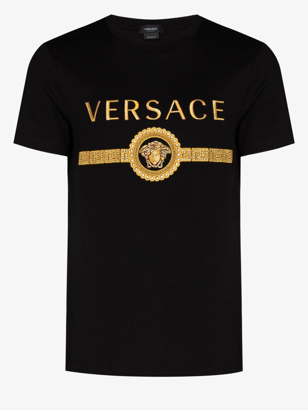 Versace Logo Print Cotton T-shirt in Black for Men - Lyst