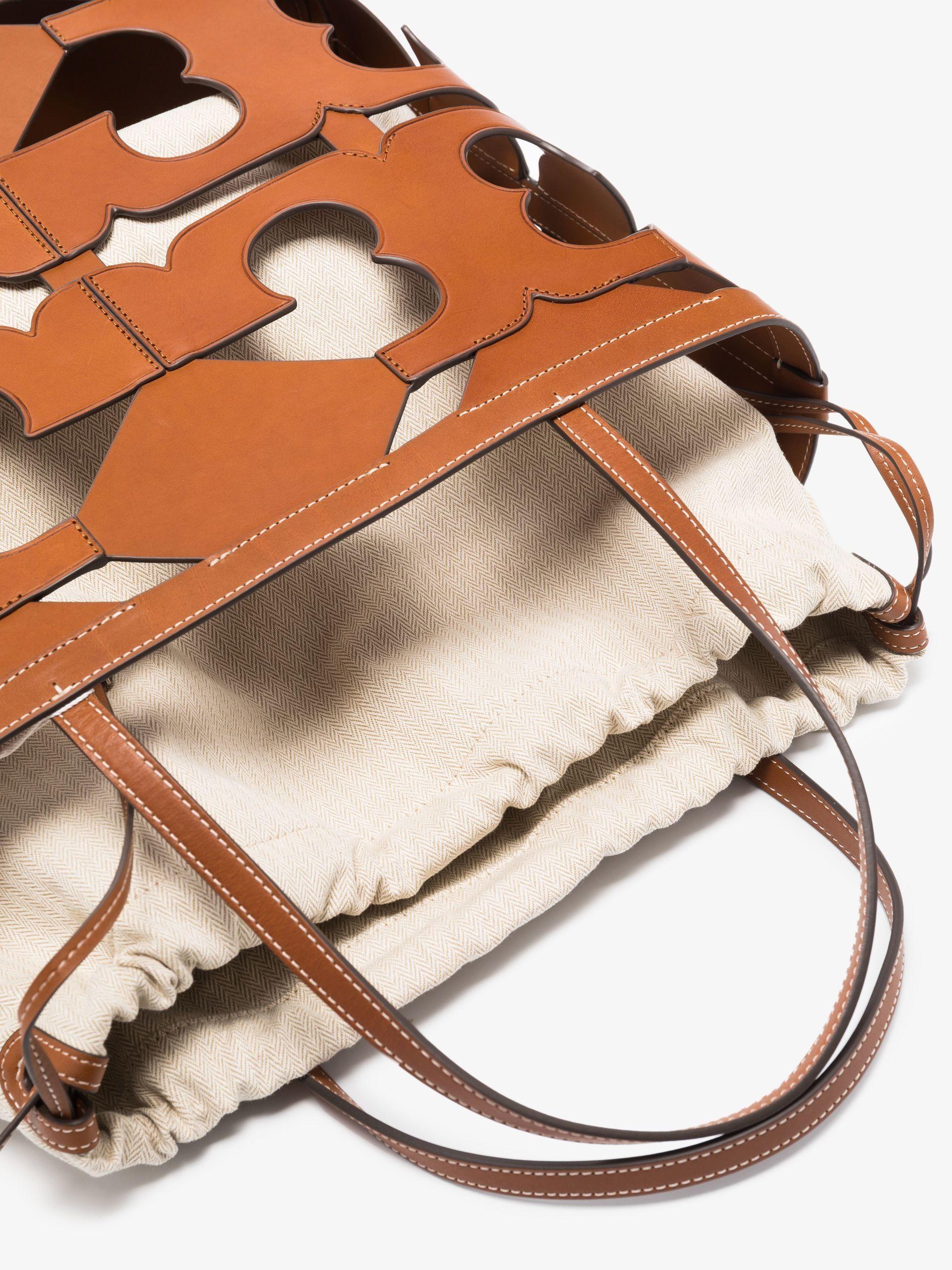 Tory Burch Brown, Pattern Print Leather Trim Nylon Shoulder Bag