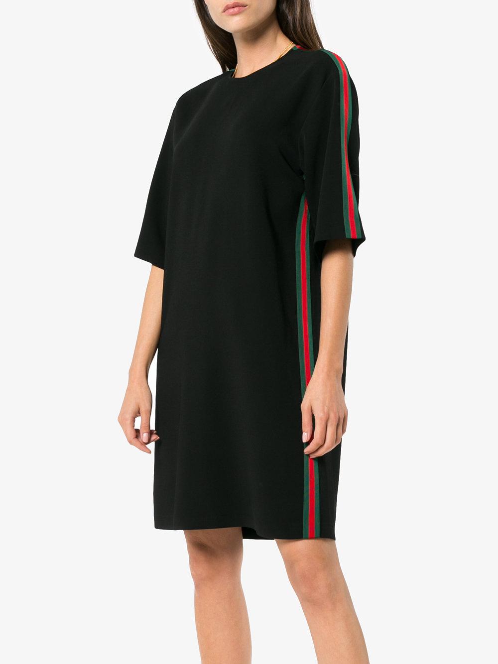 Gucci Oversized Web Stripe Cotton T Shirt Dress in Black - Lyst