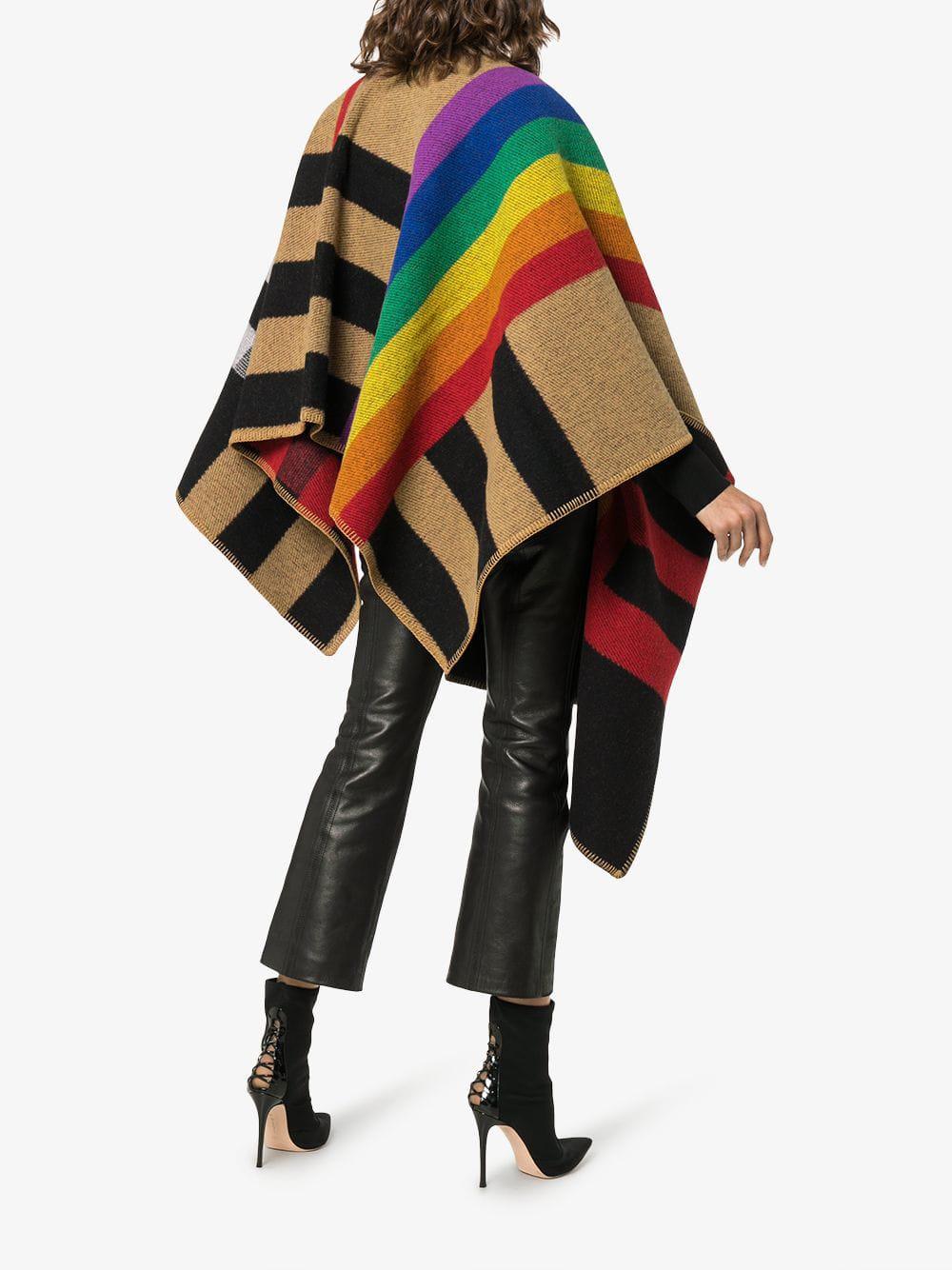 Burberry Cashmere Rainbow Vintage Check Poncho in Brown | Lyst Australia