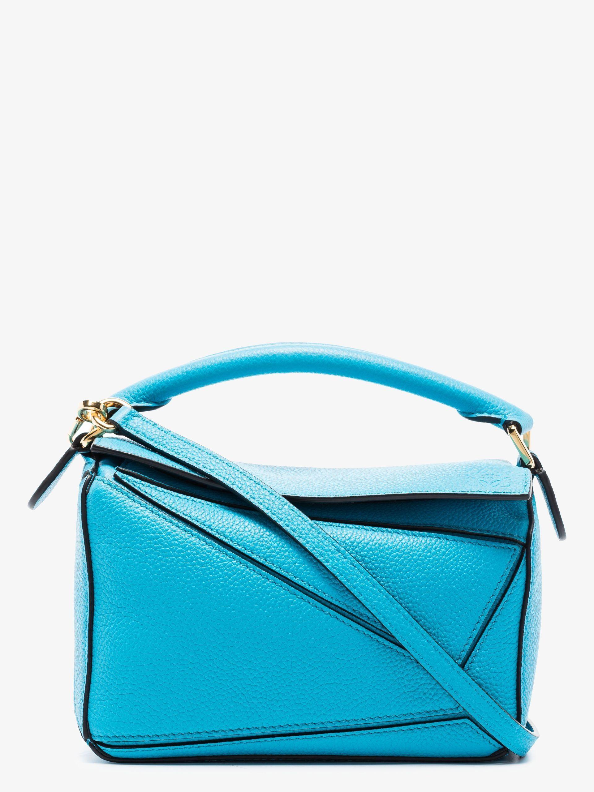 LOEWE Puzzle Mini Leather Shoulder Bag in Blue