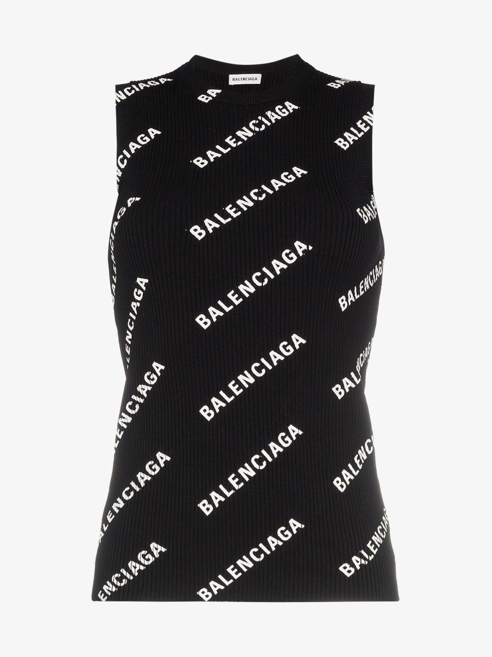 Balenciaga Logo-print Ribbed-knit Sleeveless Top in Black | Lyst