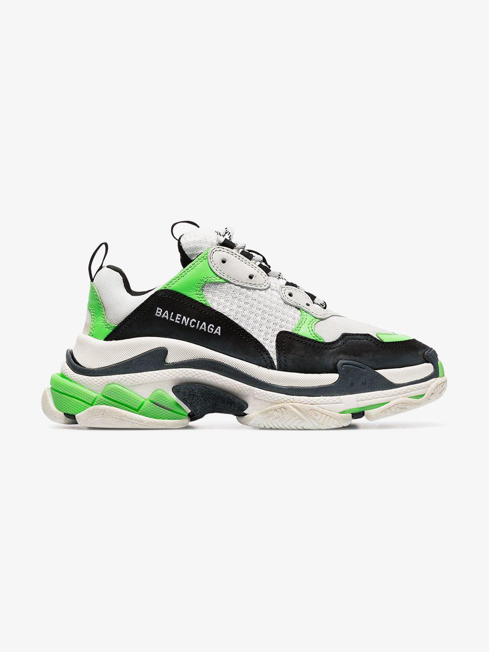 Balenciaga Synthetic Neon Green And Black Triple S Sneakers in White | Lyst