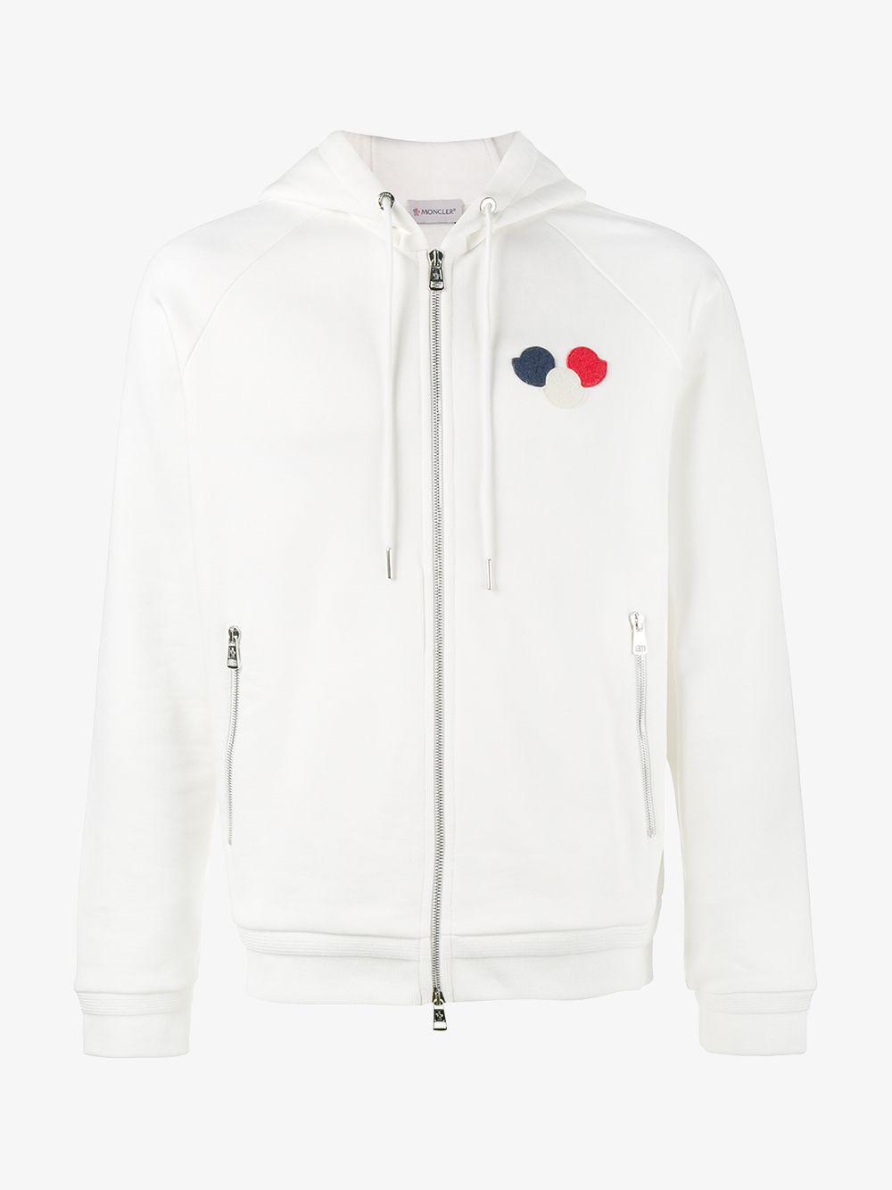 Moncler Cotton Logo Patch Zip-up Hoodie in White for Men | Lyst
