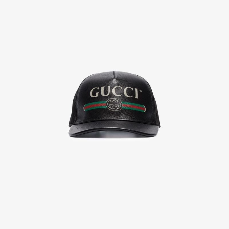 Gucci Black Faux Leather Trucker Cap for Men - Lyst