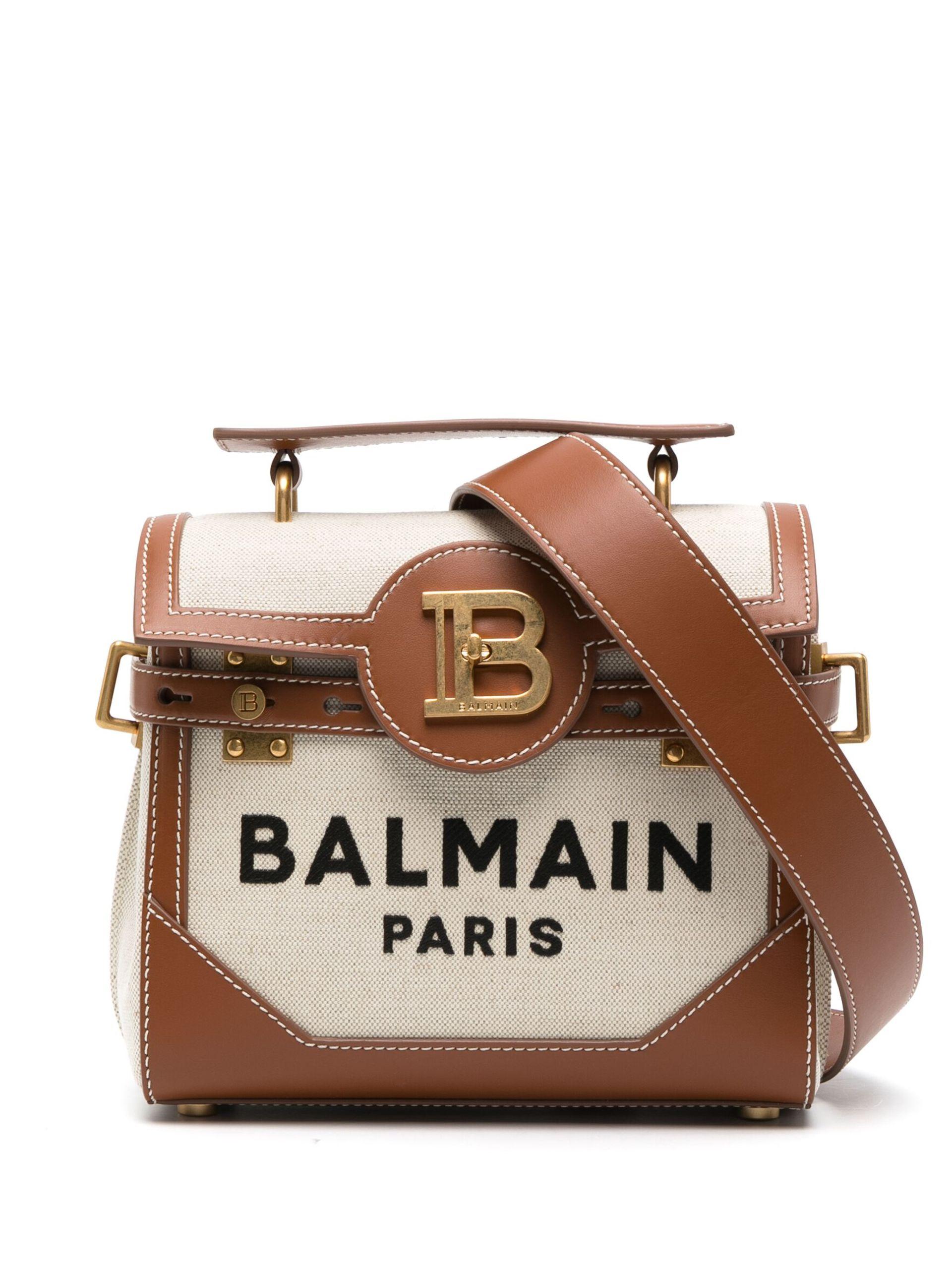Balmain Neutral B-buzz 23 Top Handle Bag - Women's - Linen/flax/cotton ...
