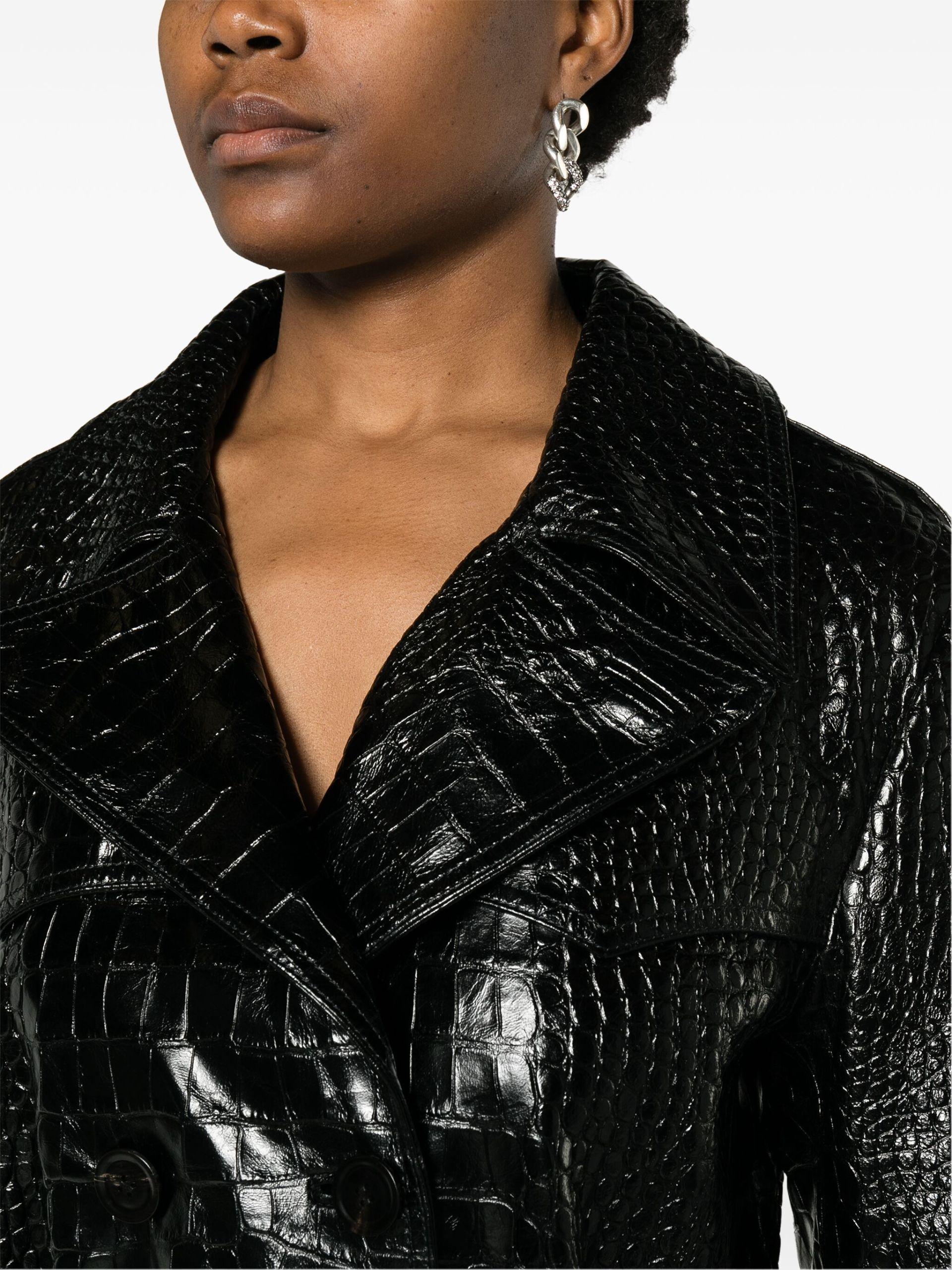 ジャケット・アウター Crocodile trench coat Women Shiny Crocodile Print Pu Leather Trench Coat For Belt