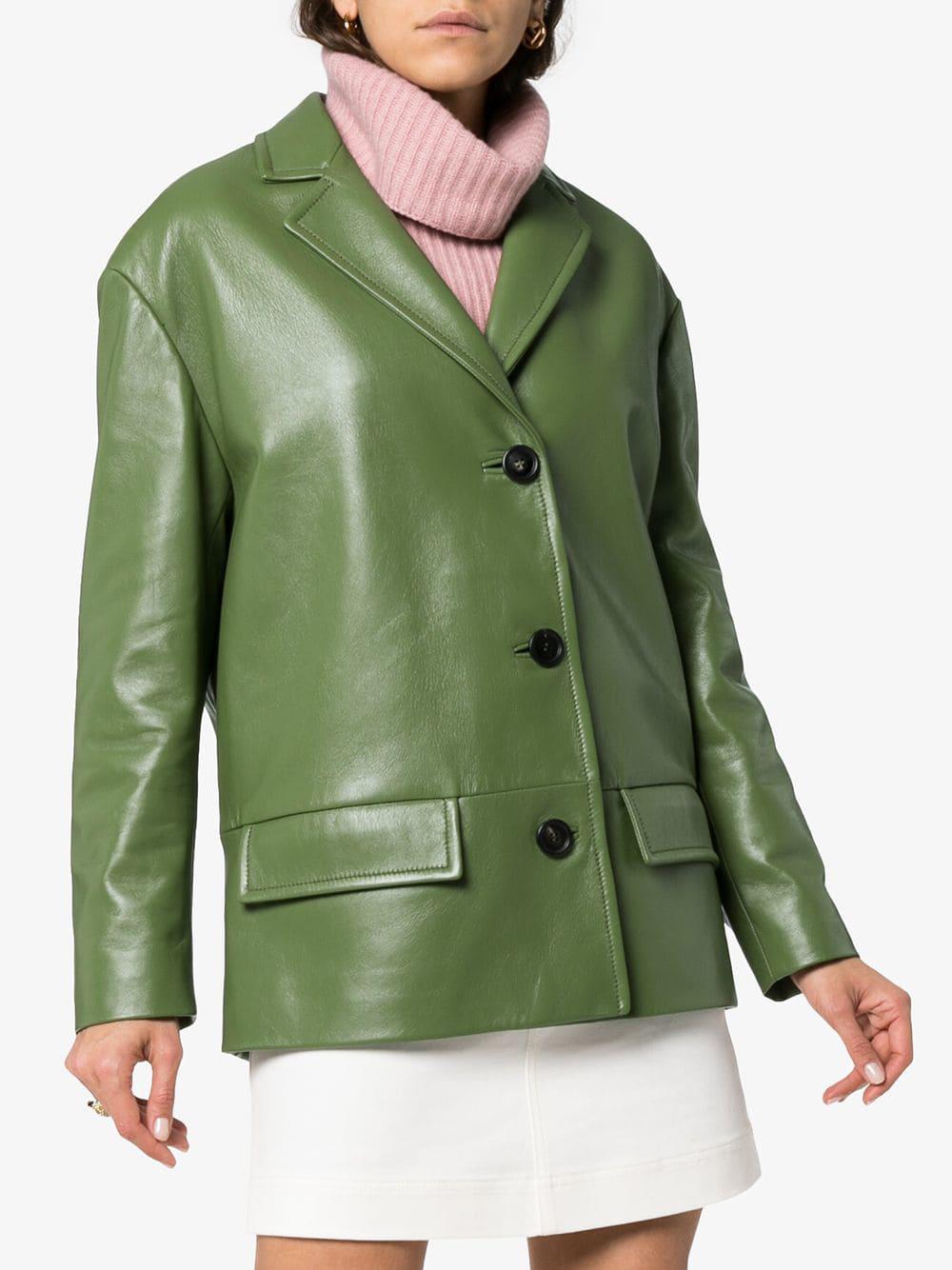Prada Nappa Leather Jacket in Green | Lyst