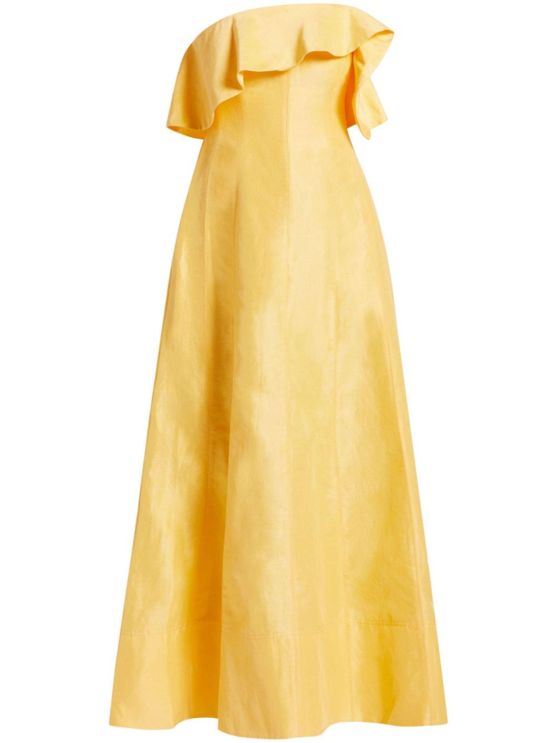 Strapless Asymmetrical High-Low Gown in Yellow