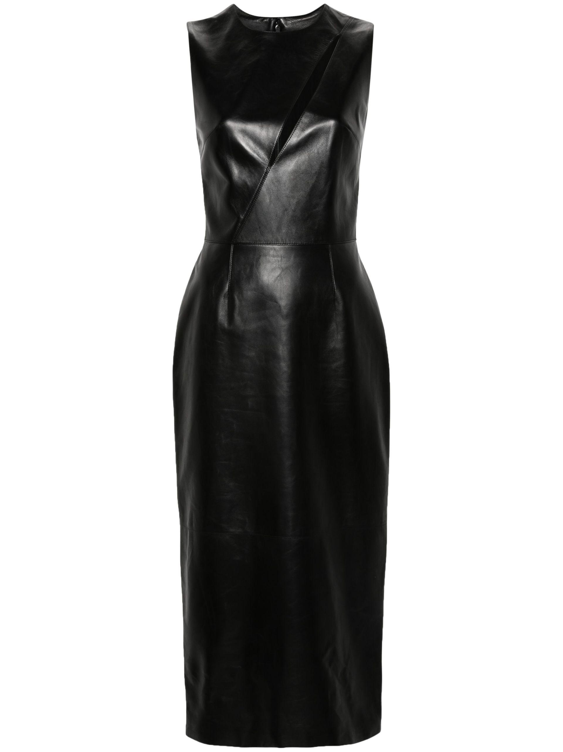 Black leather midi dress deals