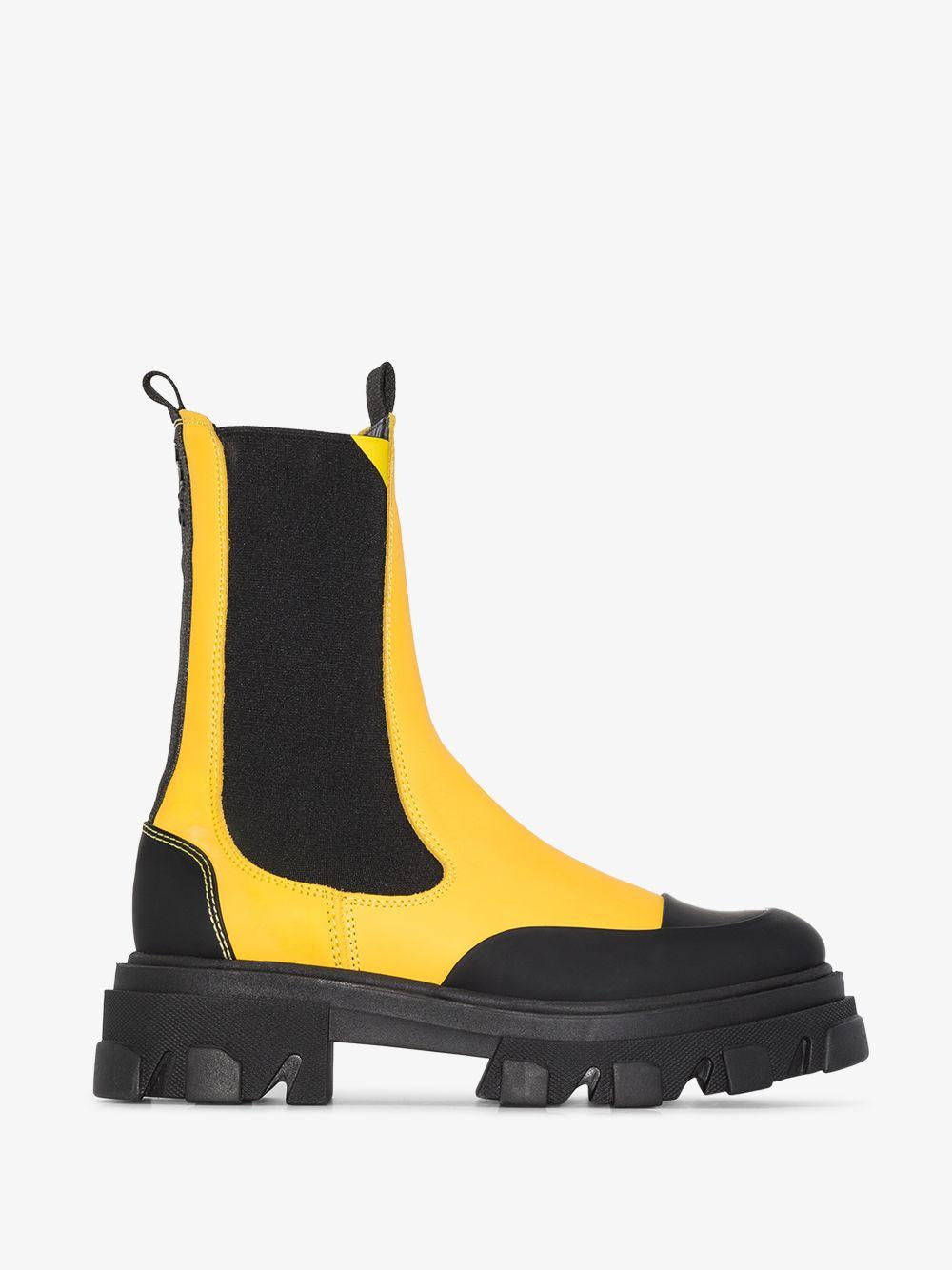 Efternavn pakke Anslået Ganni Leather Yellow Contrast Panel Chelsea Boots - Lyst