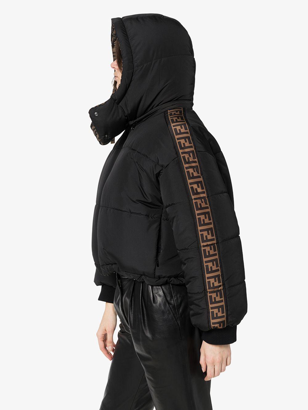 Fendi Reversible Ff Print Cropped Puffer Jacket in Black | Lyst