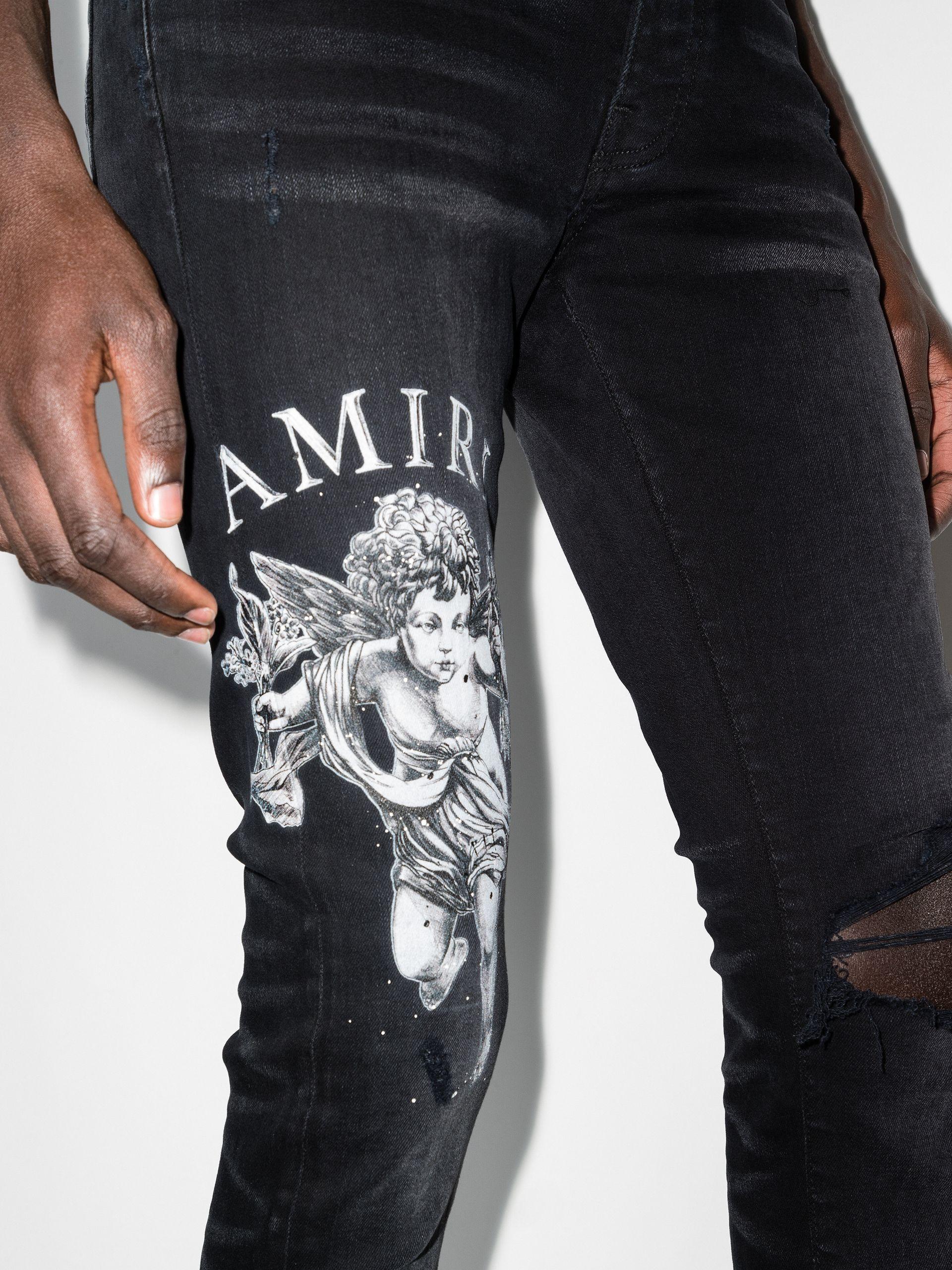 Amiri Cherub Print Skinny Jeans in Black for Men | Lyst
