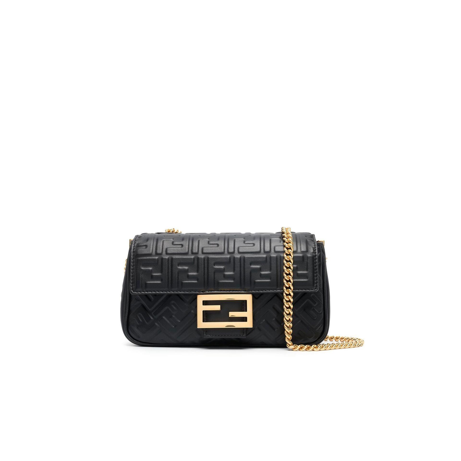 Fendi Black Baguette Chain Midi Leather Cross Body Bag Lyst
