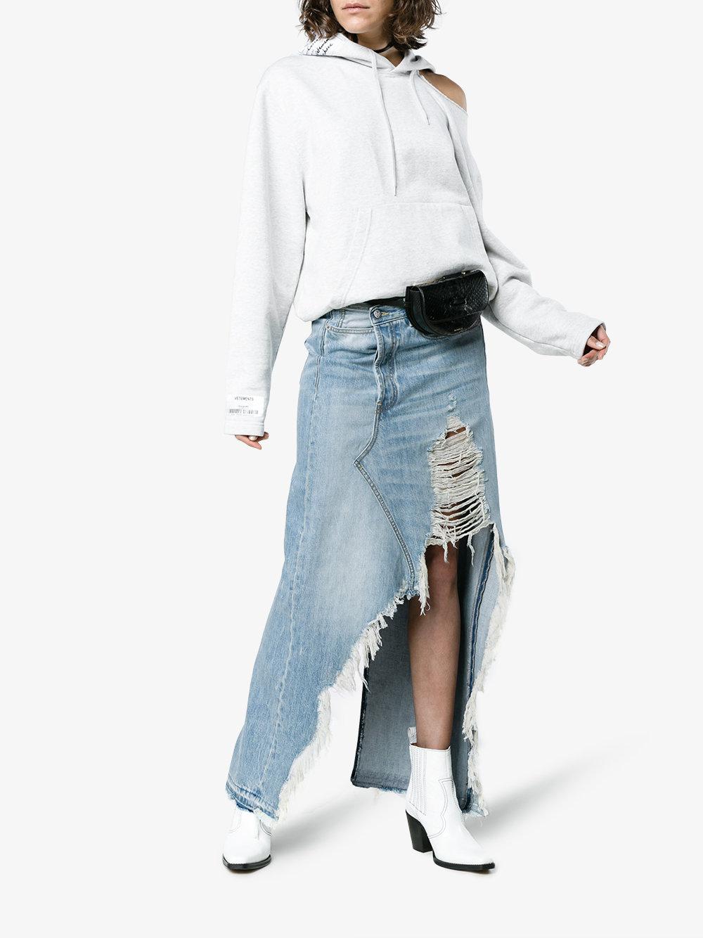 Distressed denim long clearance skirt