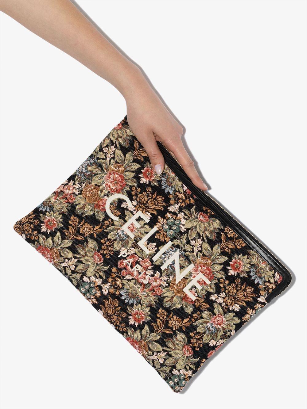 Celine Multicoloured Floral Tapestry Cotton Logo Clutch in Black - Lyst