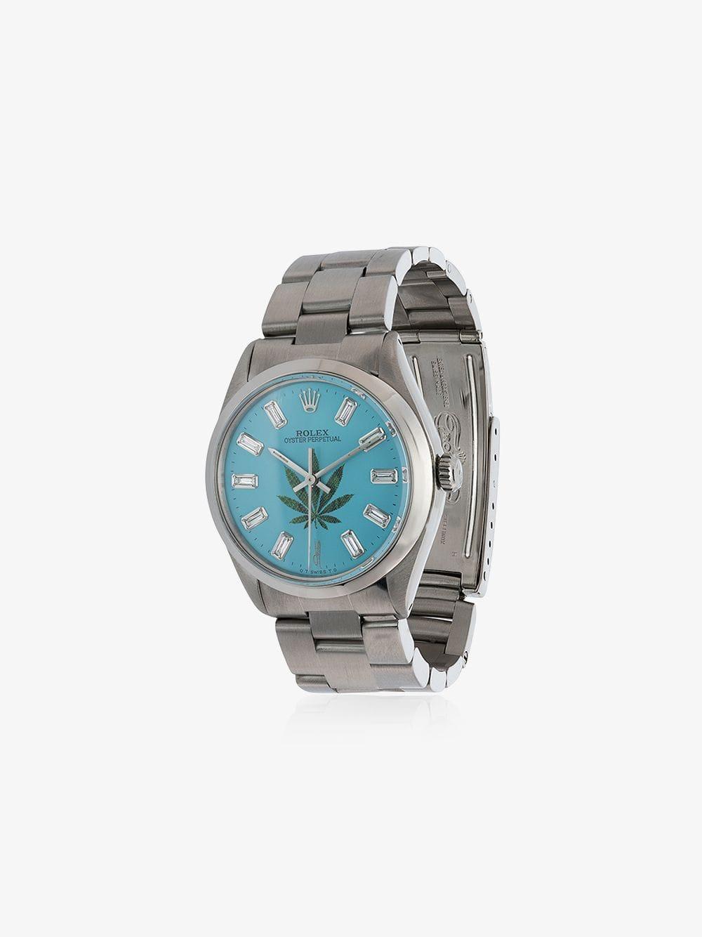 Blue Vintage Rolex Leaf Diamond Watch 