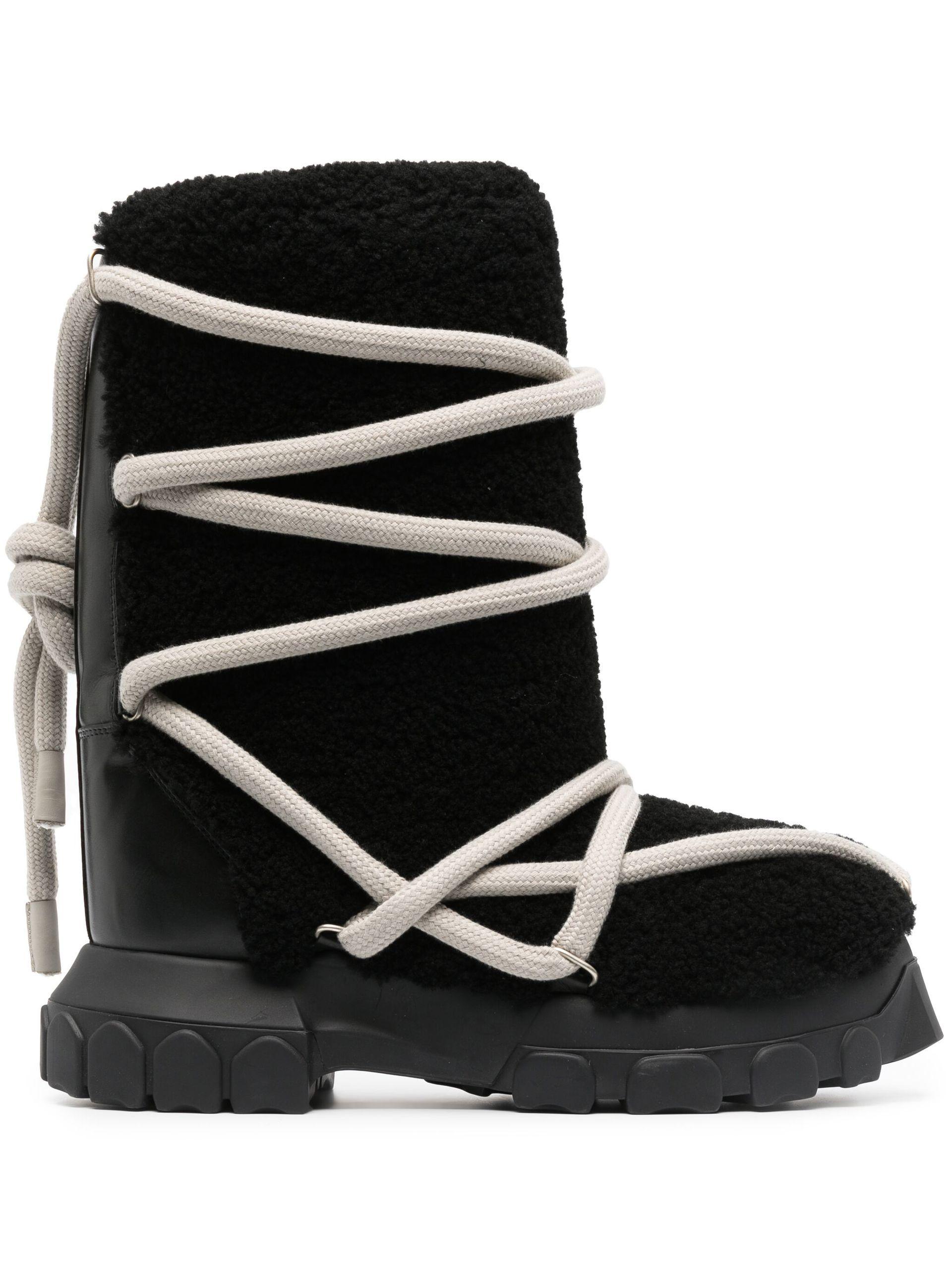 Rick Owens Lunar Tractor Shearling Boots in Black for Men | Lyst