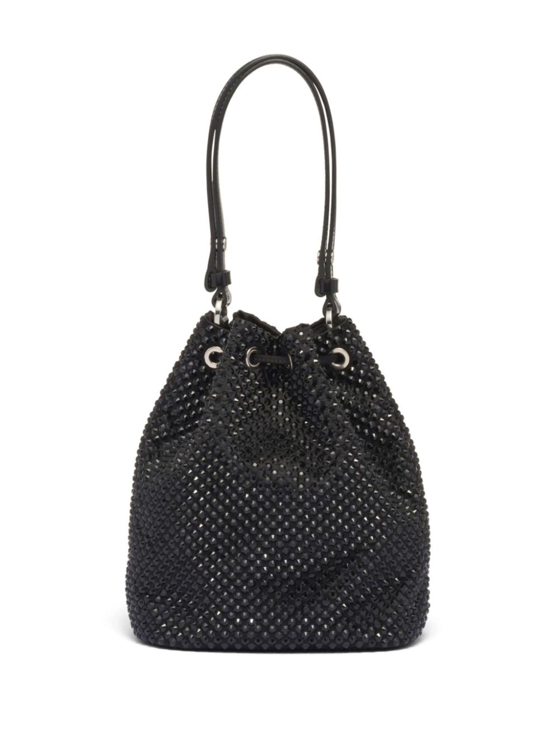 Prada Mini Crystal-embellished Bucket Bag in Black