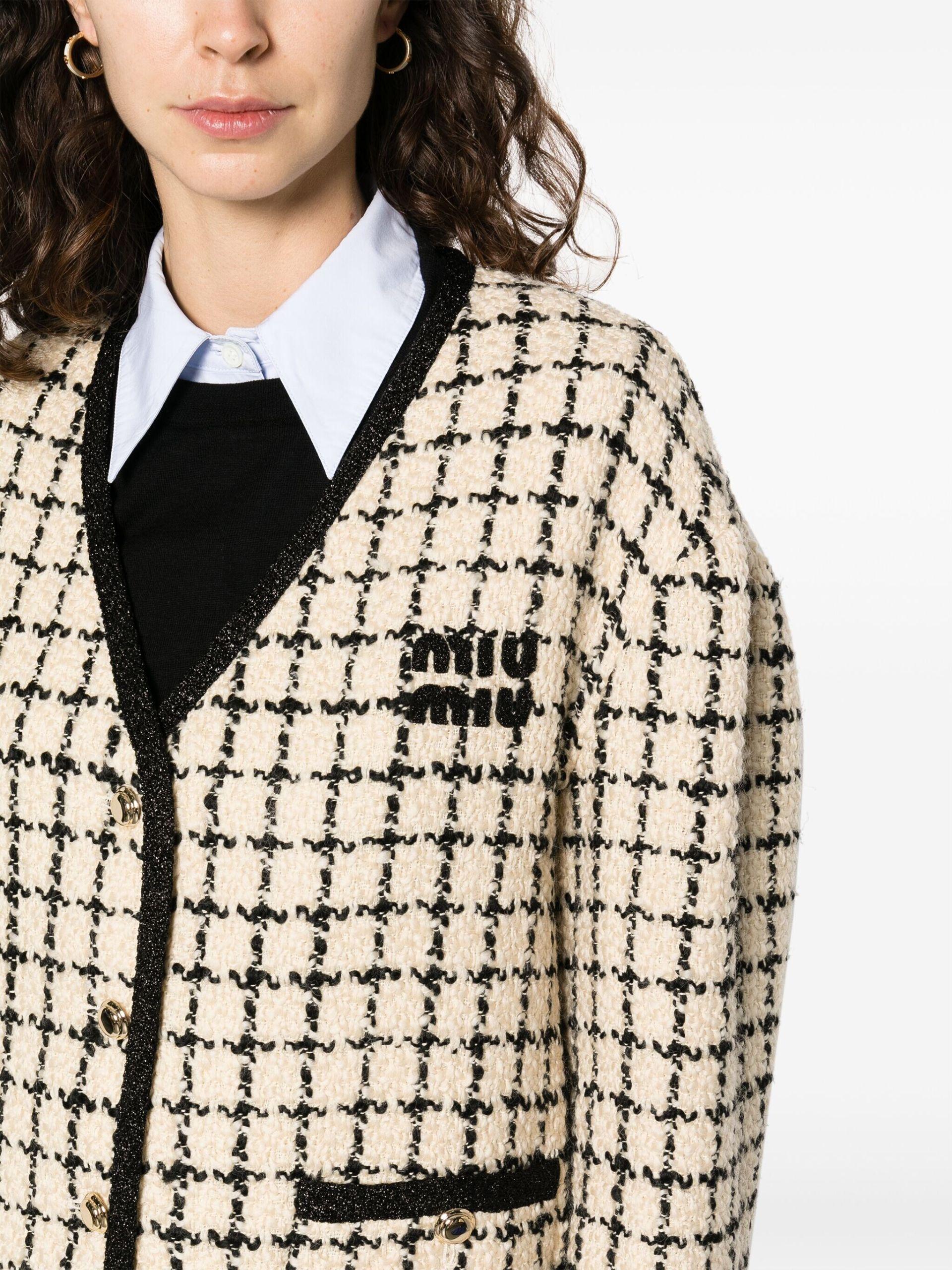 Neutral Pleated houndstooth wool shorts, Miu Miu