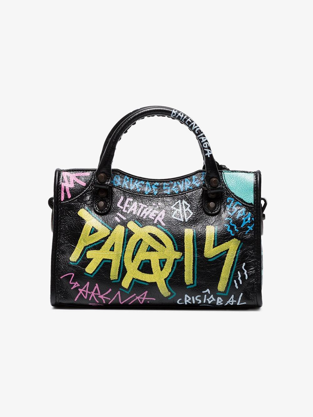 Balenciaga Leather Mini Classic City Graffiti Bag in Black - Lyst