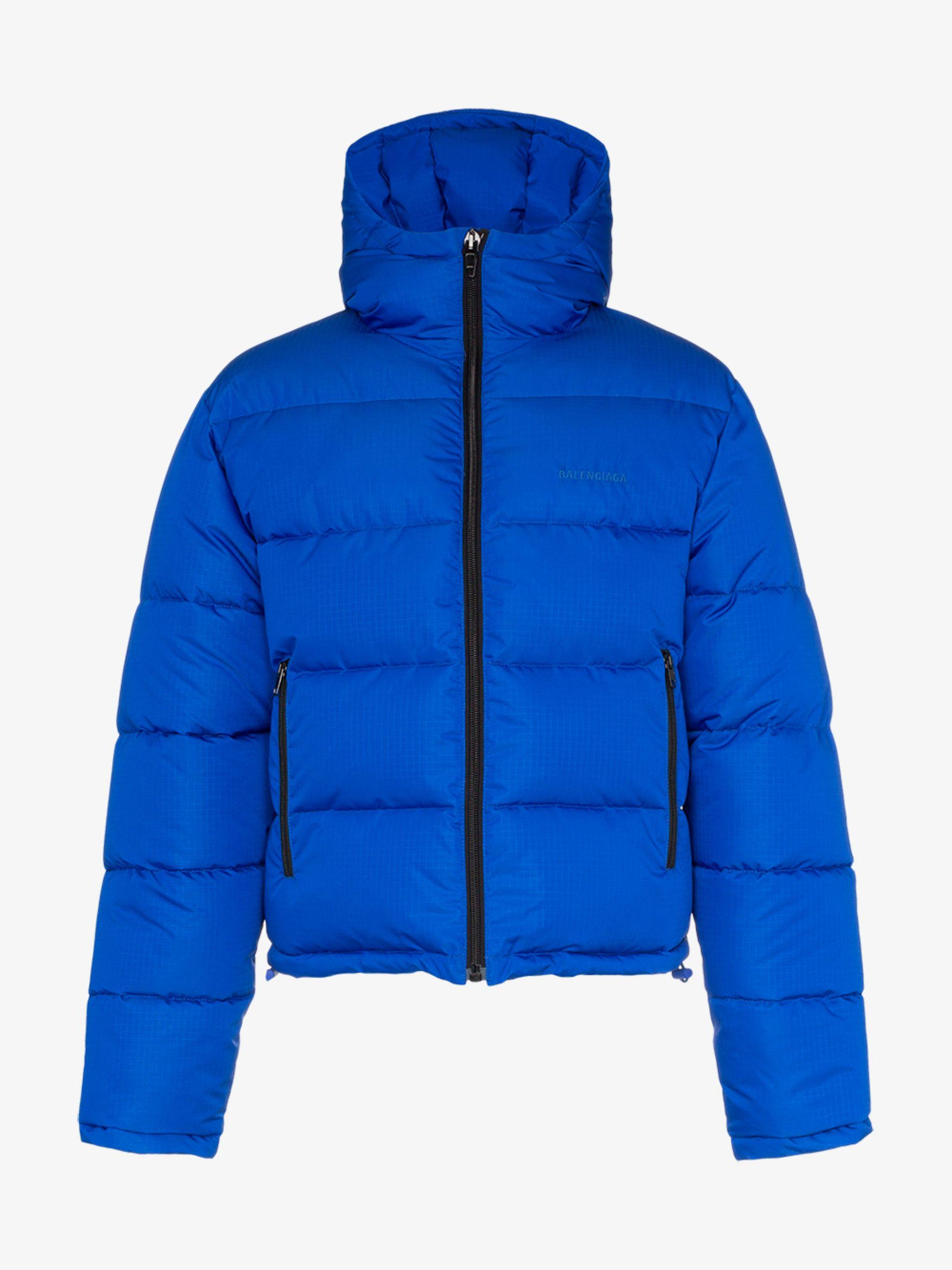Balenciaga Cropped Hooded Puffer Jacket in Blue for Men | Lyst Australia