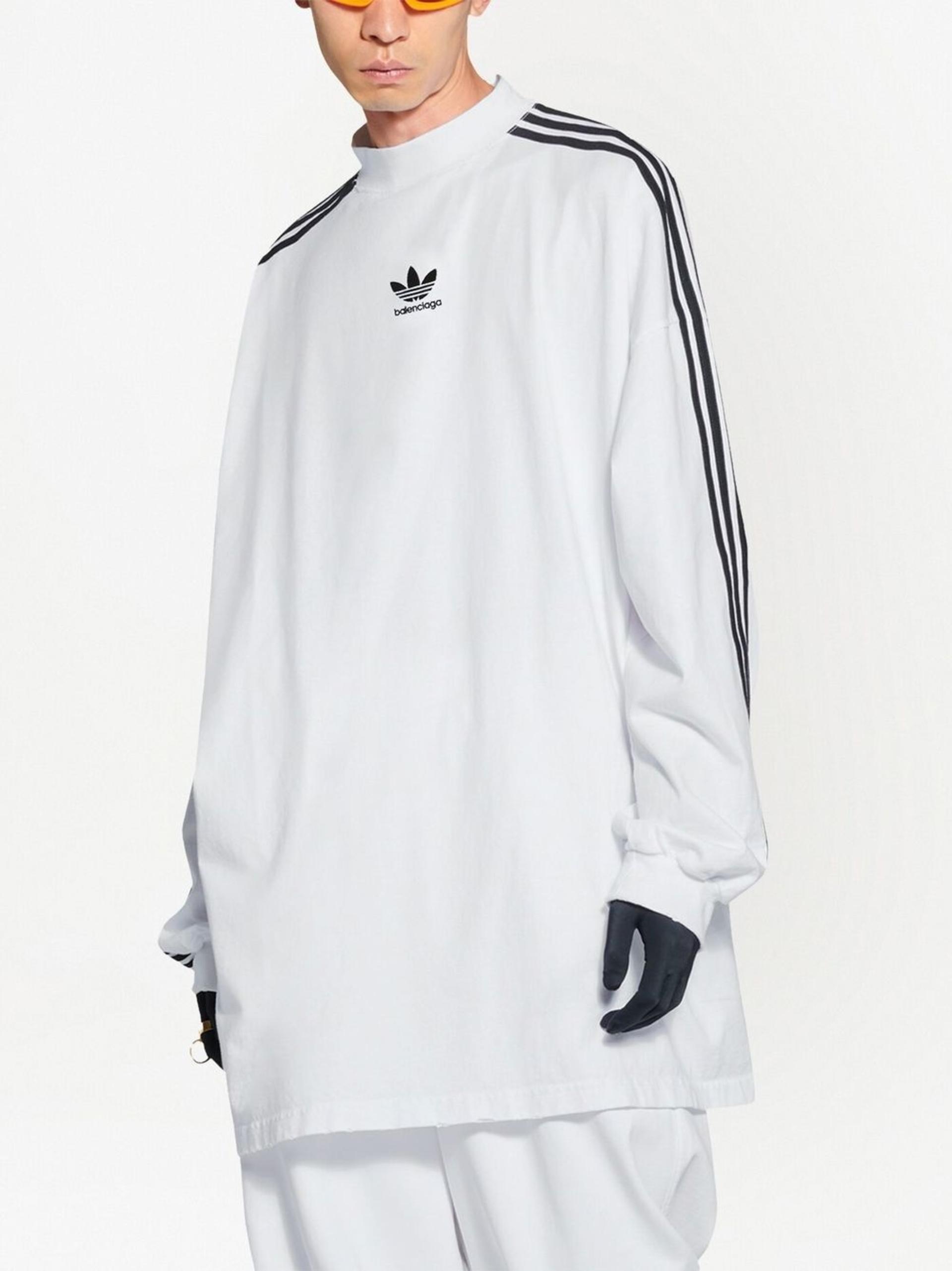 Balenciaga X Adidas Logo Print Three-stripe Cotton Sweatshirt in White for  Men | Lyst