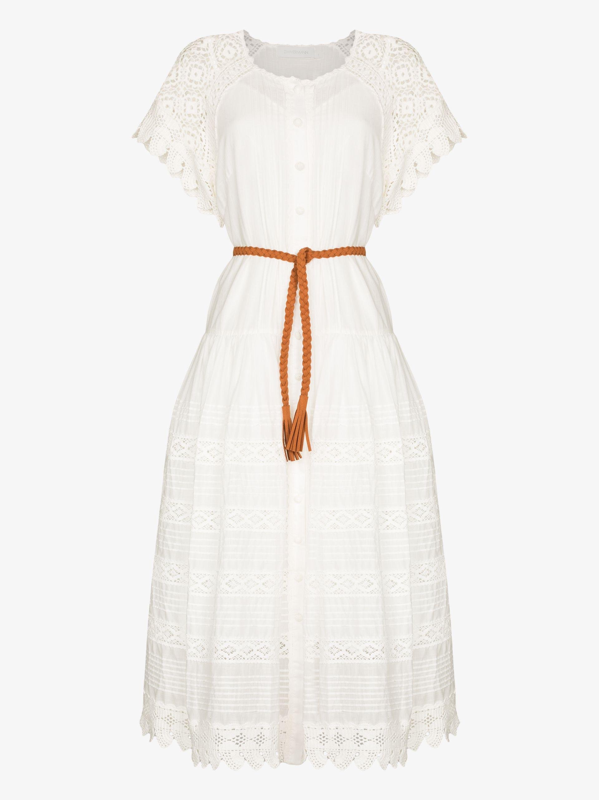 Zimmermann Aliane Crochet Midi Dress in White | Lyst