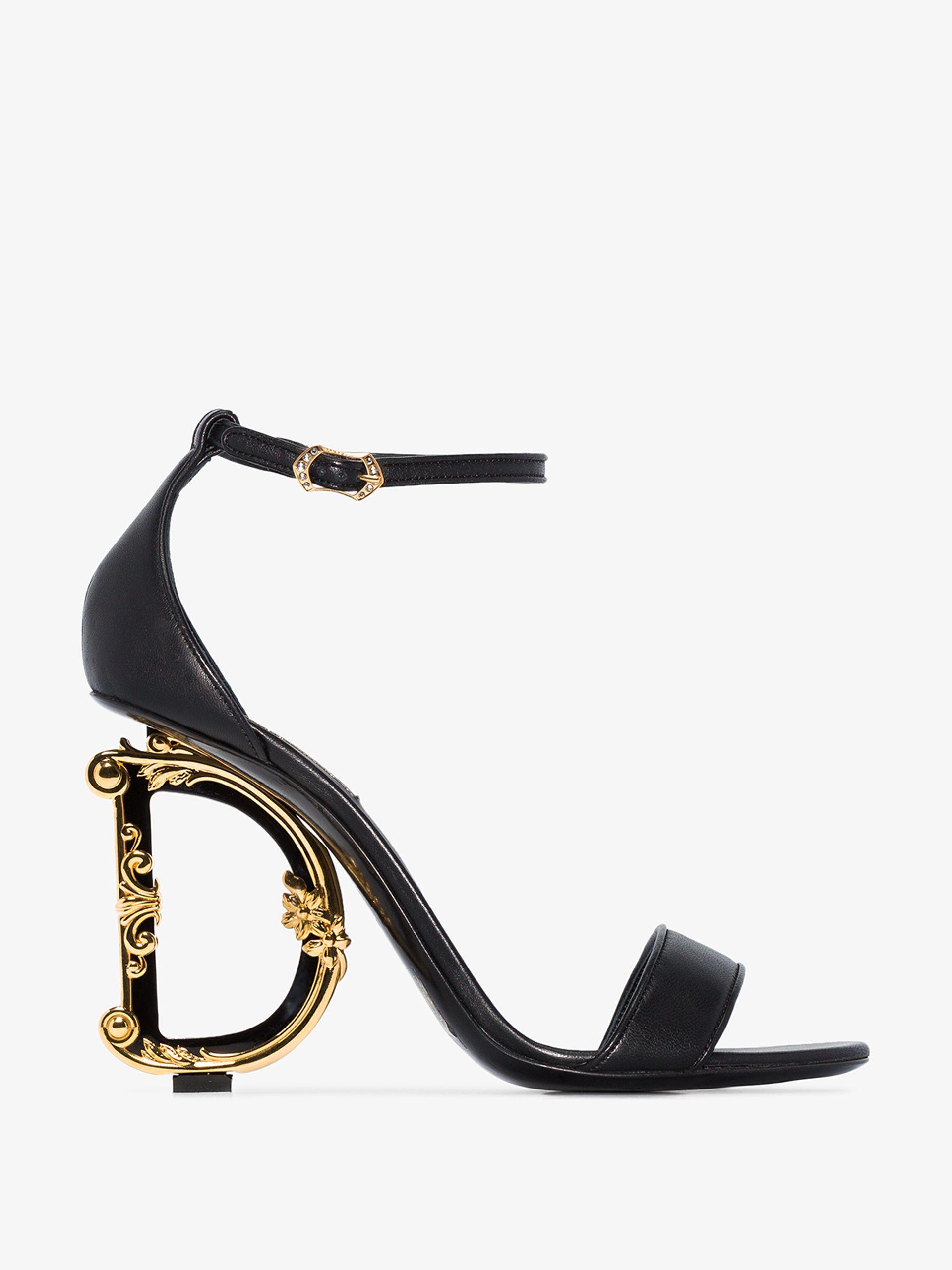 Dolce & Gabbana Leather Calfskin Sandals With Dg Baroque Heel Black - Save 35% - Lyst