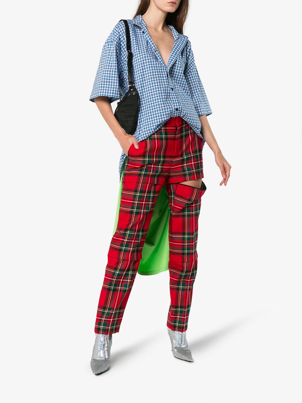 Balenciaga Red Wool Tartan Trousers Lyst