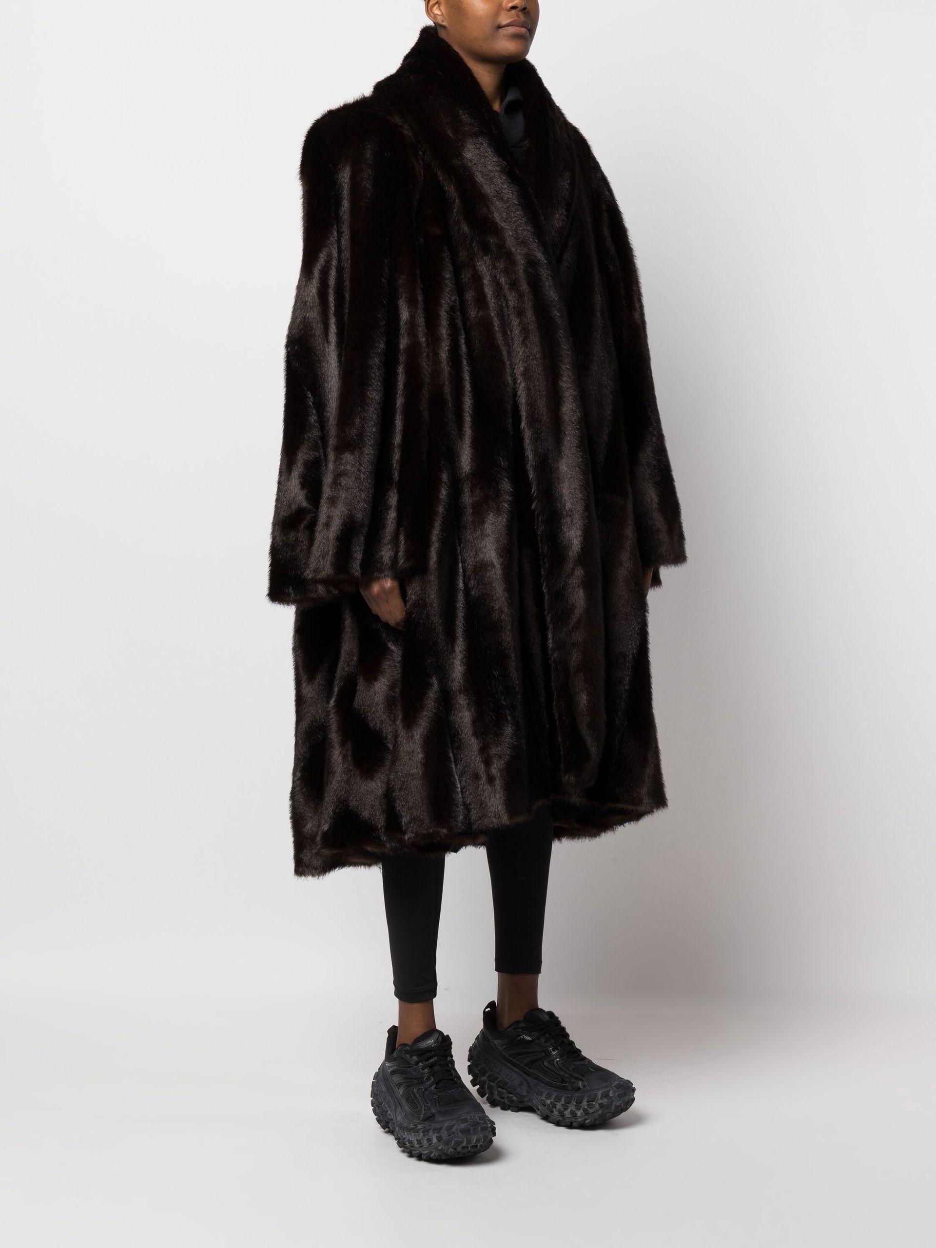 Balenciaga Oversized Faux Fur Coat in Black | Lyst