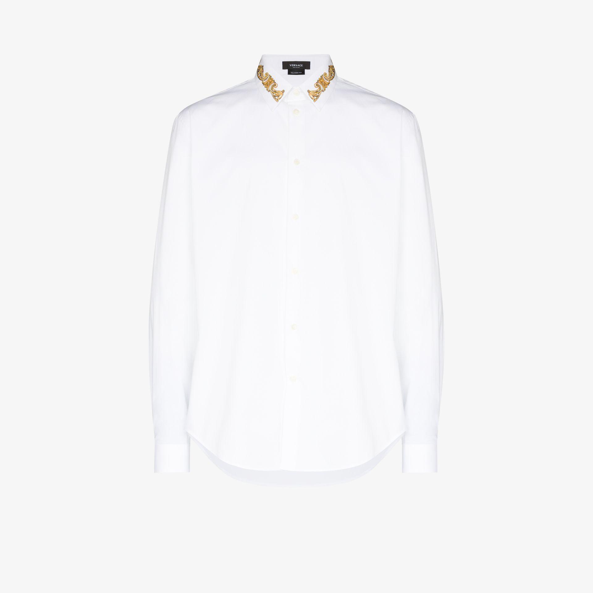 tegenkomen specificeren Een centrale tool die een belangrijke rol speelt Versace Embroidered Collar Long Sleeve Shirt in White for Men | Lyst