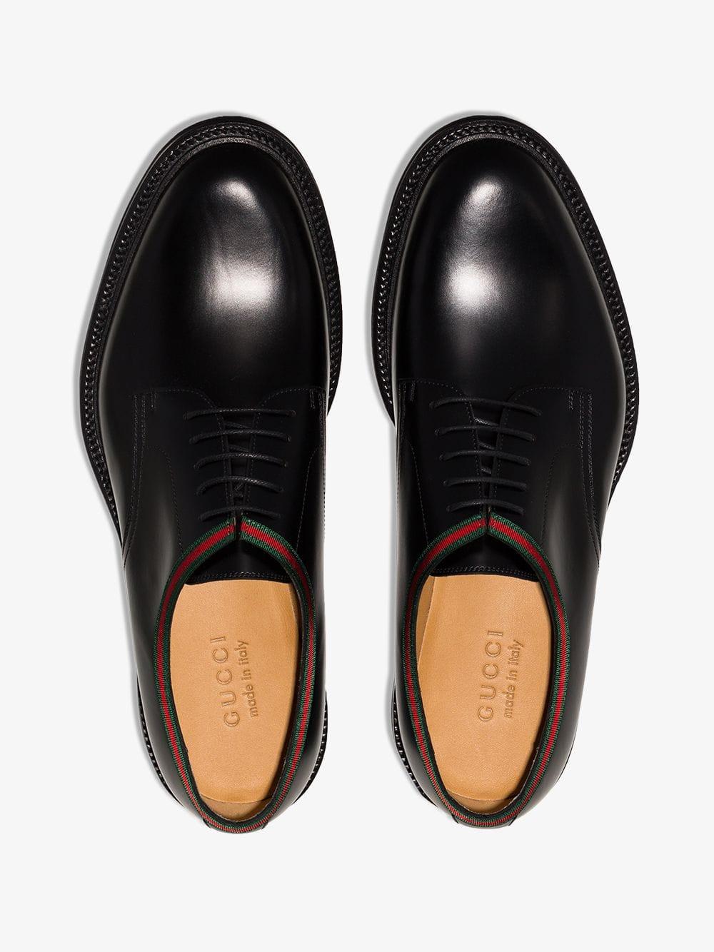 Gucci Leather Beyond Web-trimmed Derby Shoes in Black for Men - Lyst