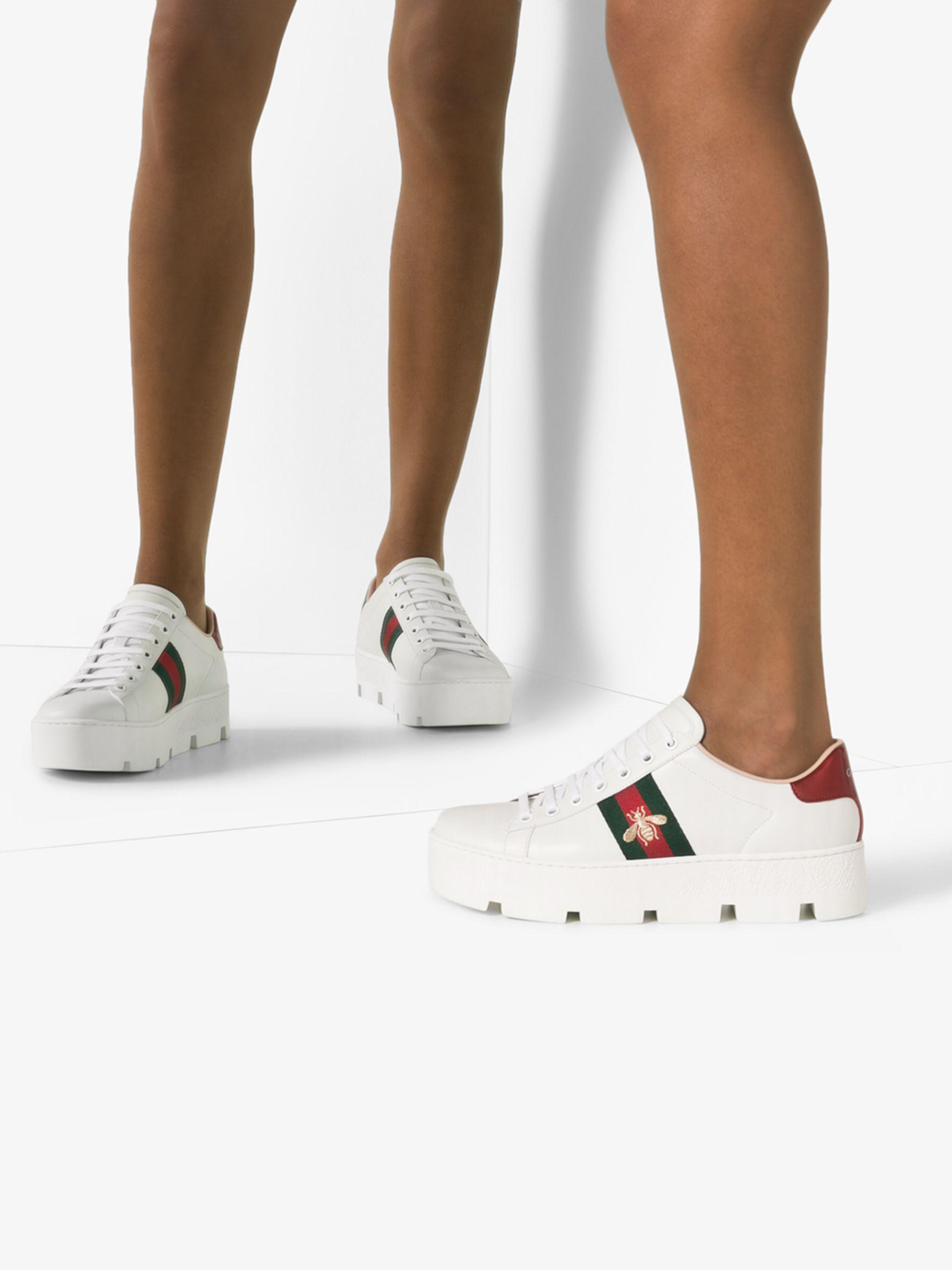 Gucci Ace Embroidered Leather Platform Sneaker in White | Lyst