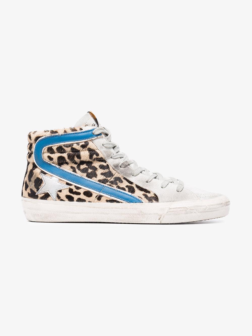 Golden Goose Slide Pony Skin Leopard Print High-top Sneakers in Brown ...