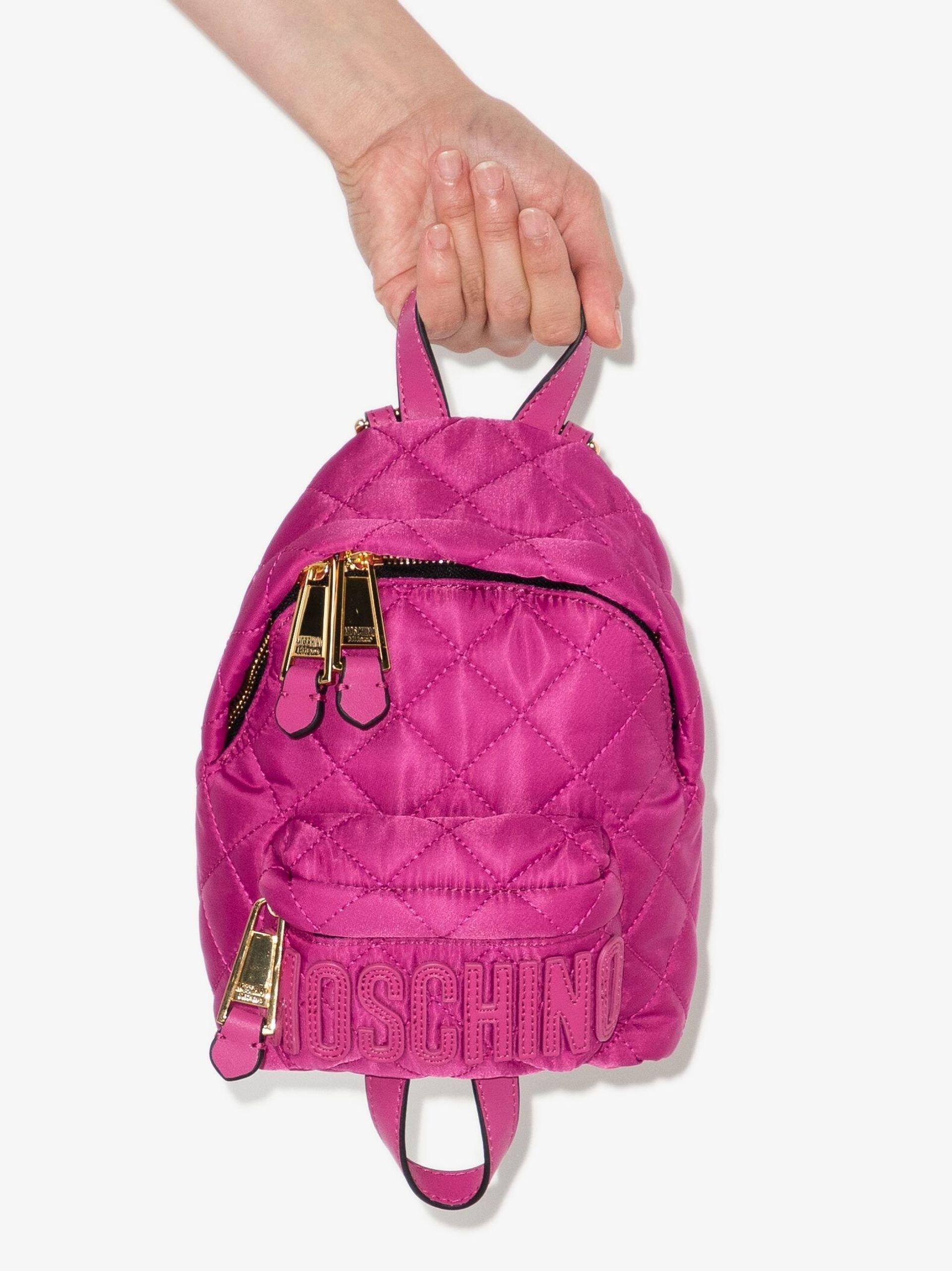 Moschino Logo Quilted Mini Backpack in Pink