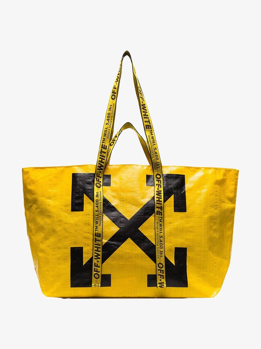 OFF-WHITE Tote Canvas Black Yellow in Linen with Silver-tone - GB