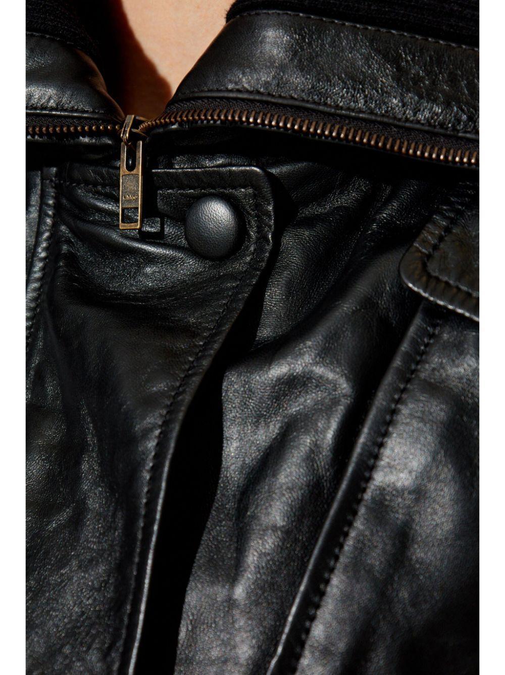 Chloé Cropped Leather Bomber Jacket in Black | Lyst