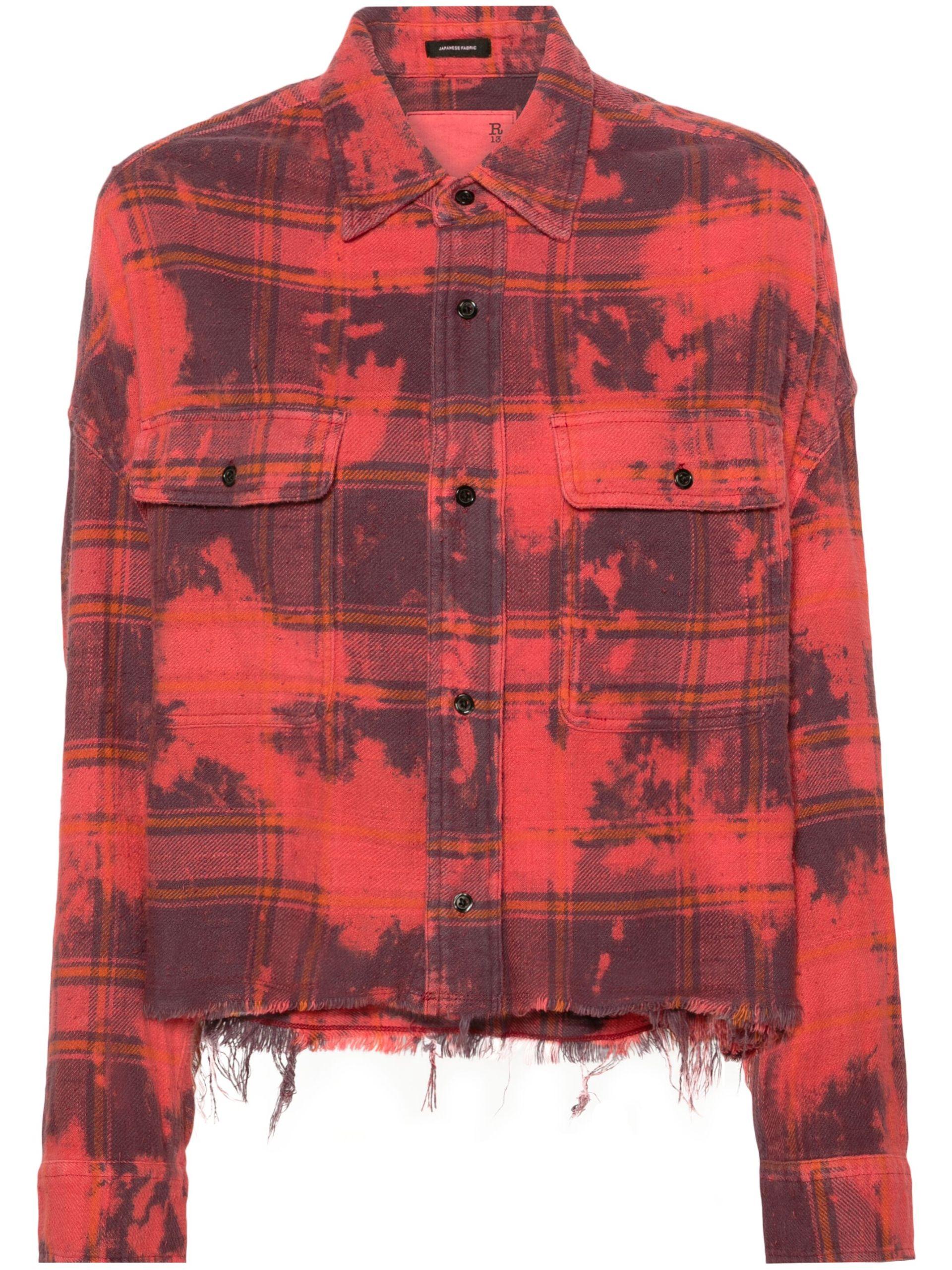 R13 frayed plaid-check cotton shirt - Red