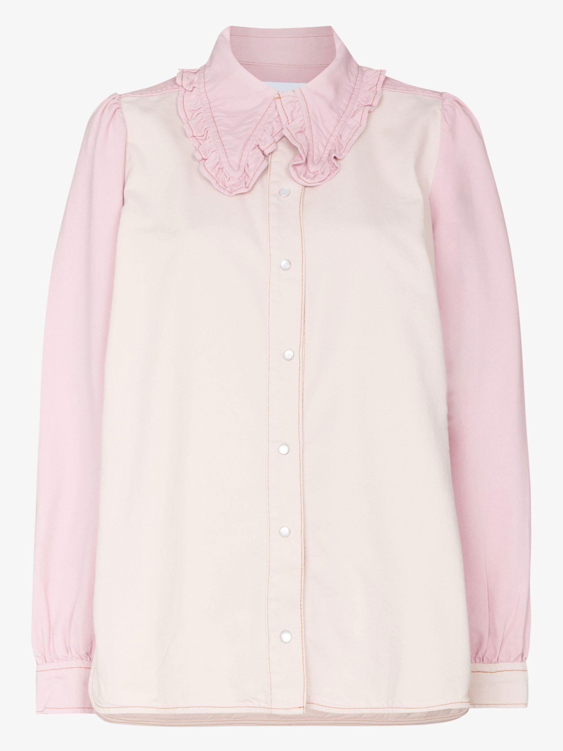 Ganni Ruffled Collar Denim Shirt in 