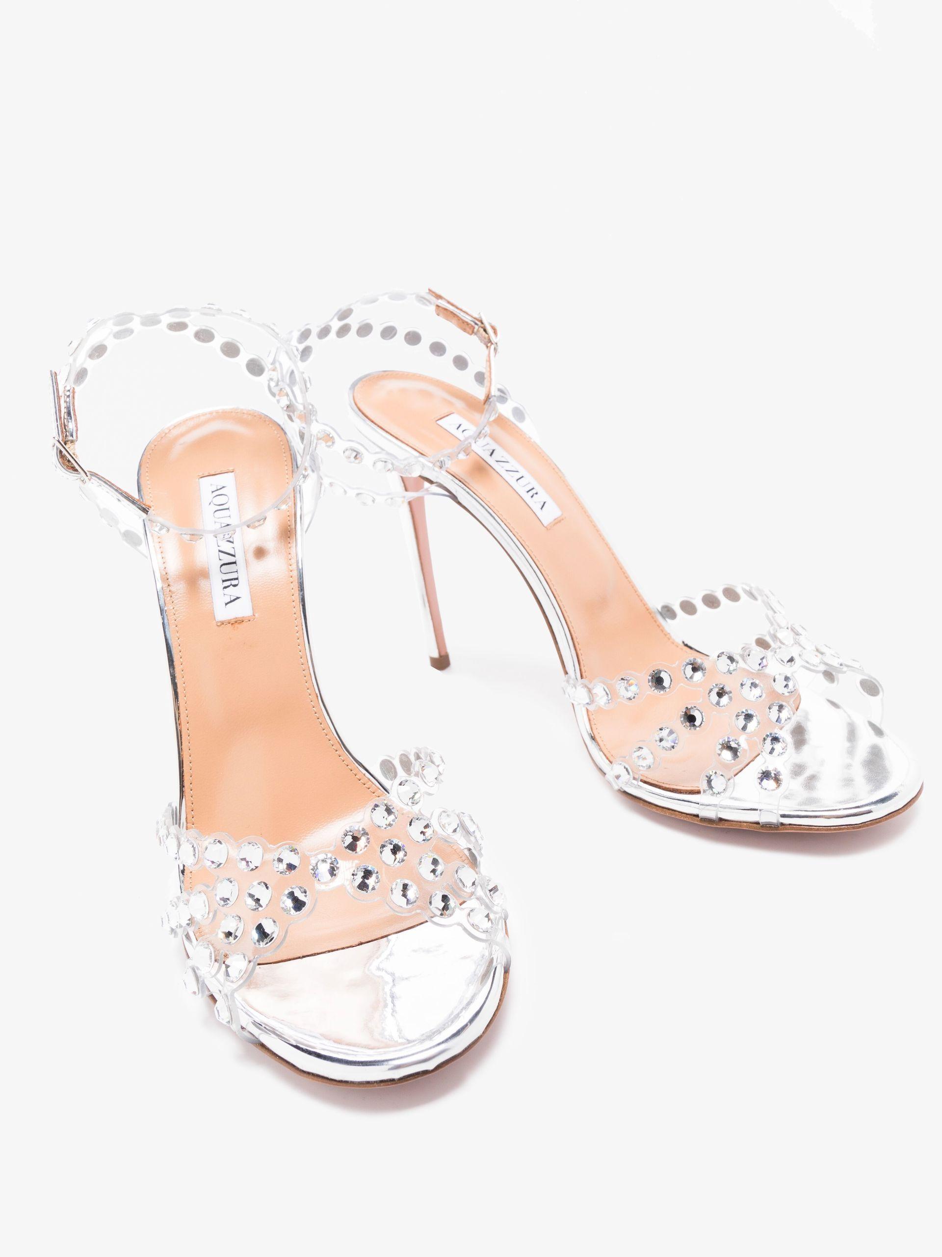 Aquazzura Silver Tequila 105 Crystal-embellished Pvc Sandals in White | Lyst