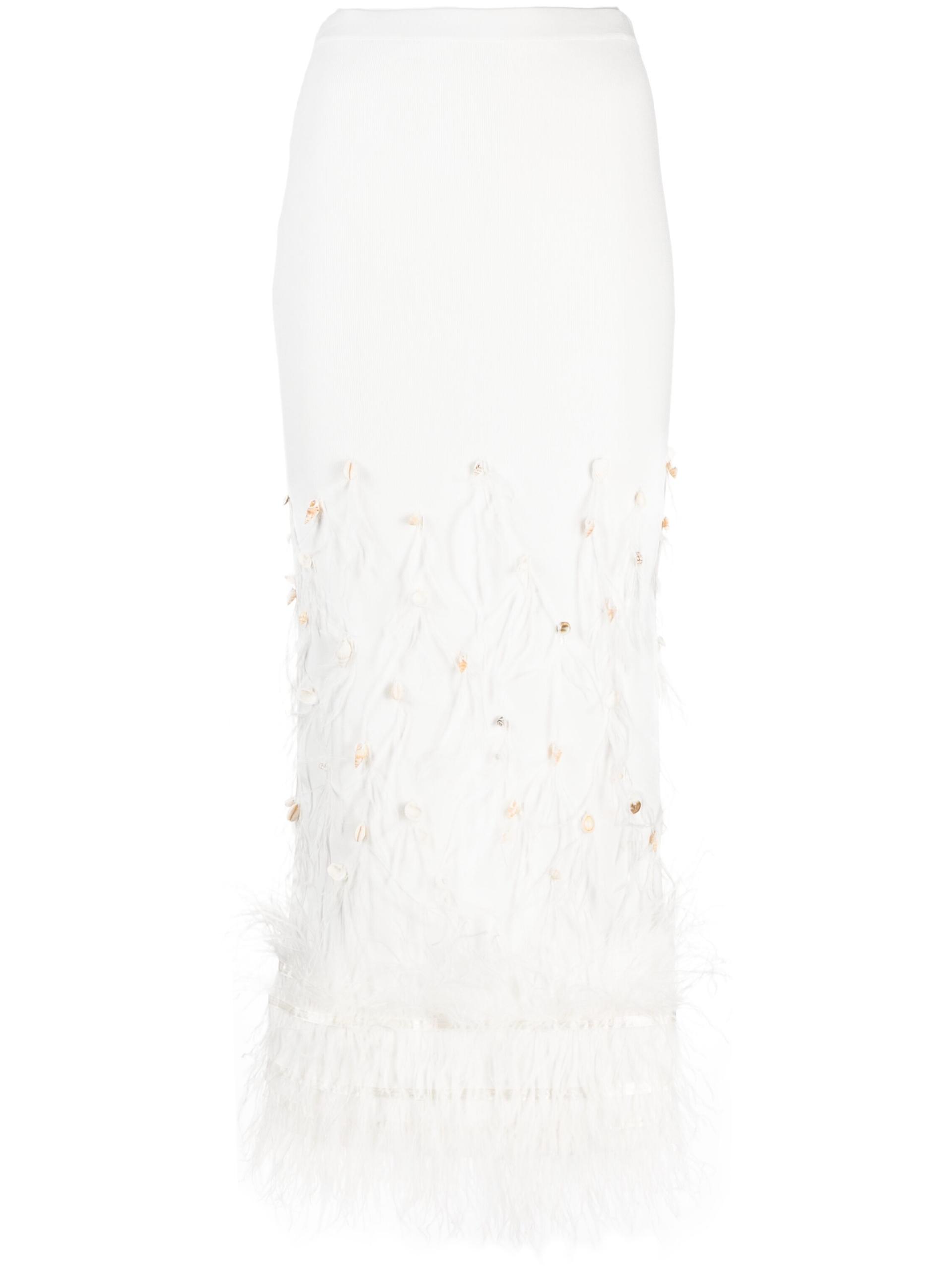 STAUD Makayla Feather Midi Skirt in White Lyst