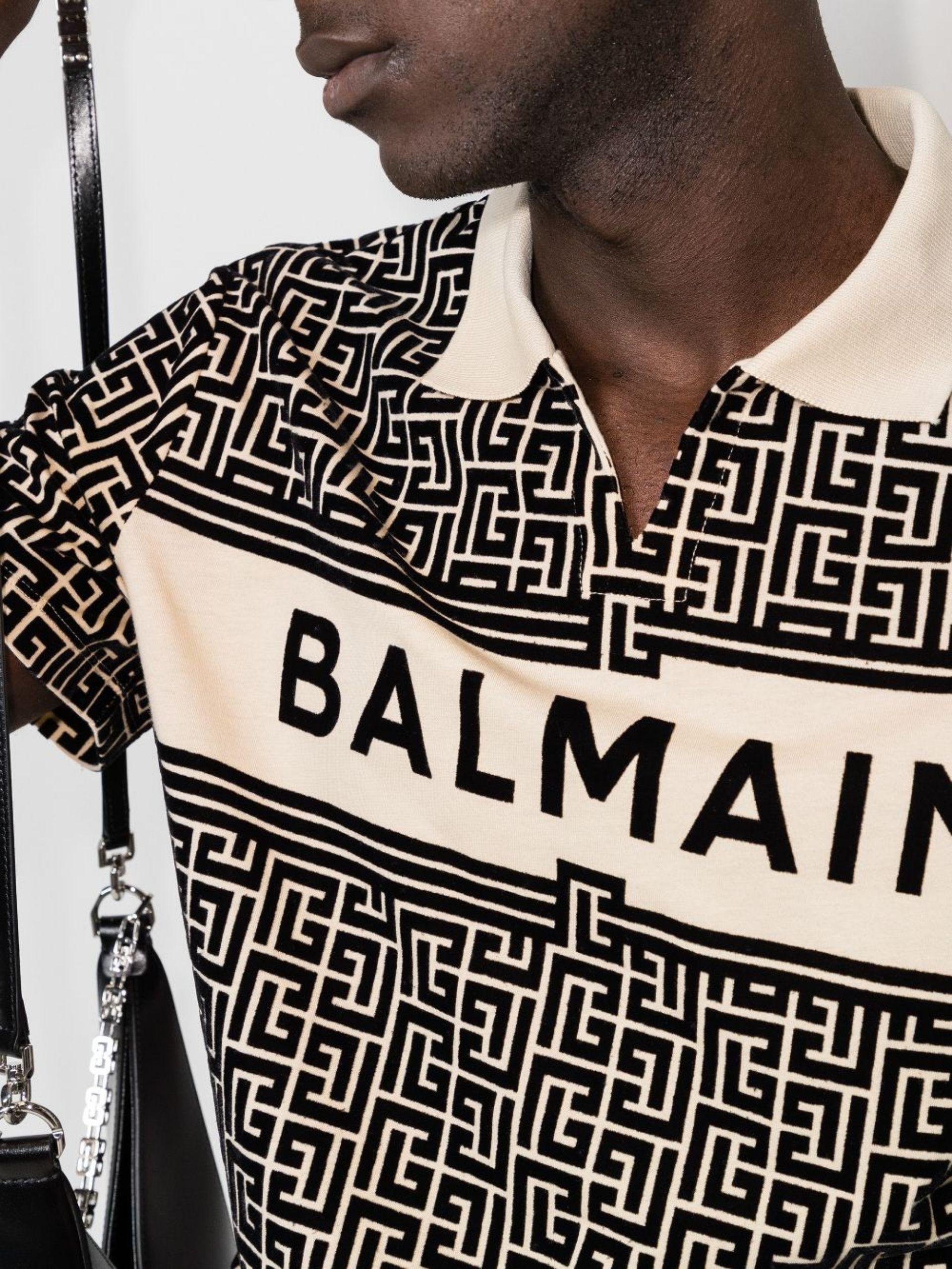 Buy Balmain Pyramid Monogram Cotton Polo Shirt - Blanc_noir At 40% Off